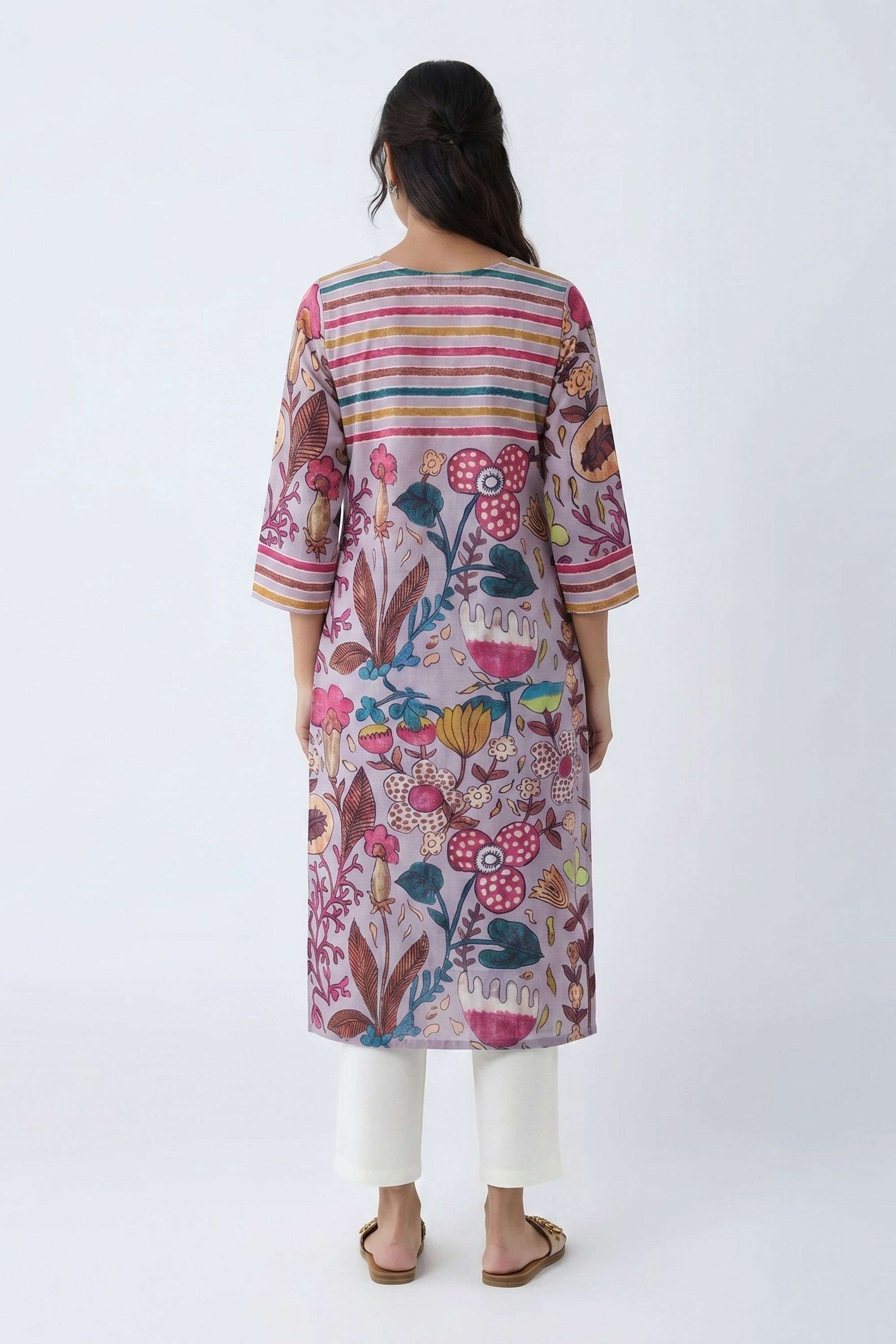 Floral-Cotton-V-Neck-Women-Kurta