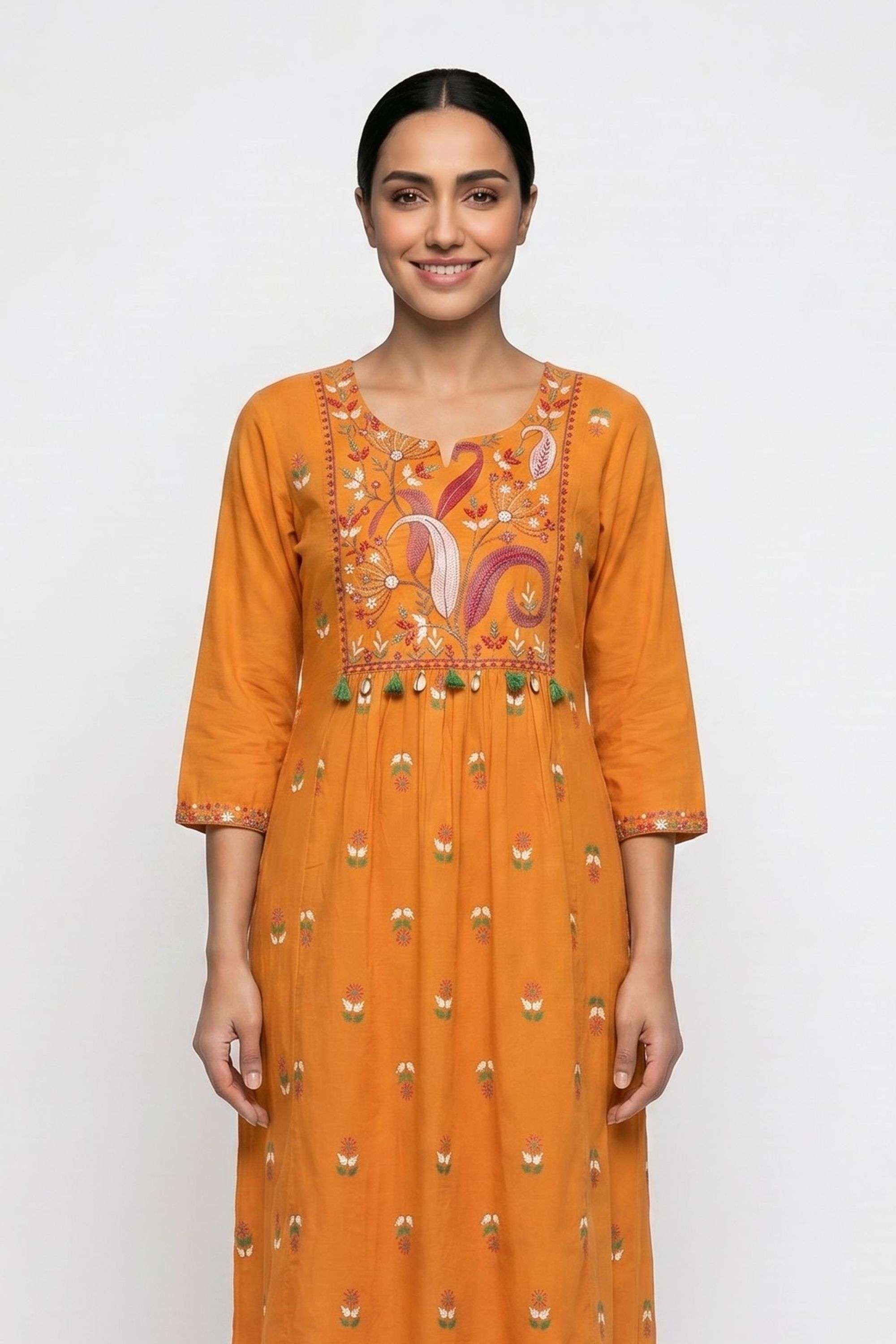 Embroidered-Cotton-Round-Neck-Women-Kurta