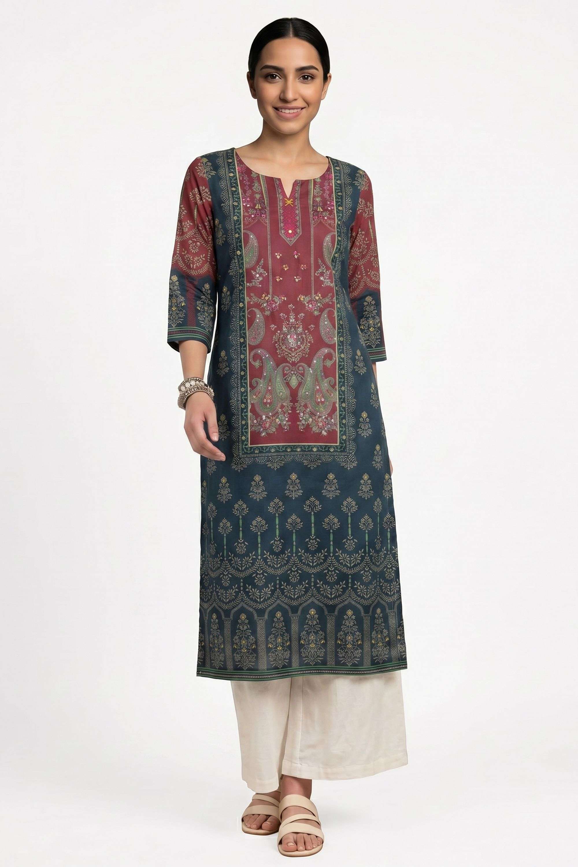 Printed-Cotton-Round-Neck-Women-Kurta
