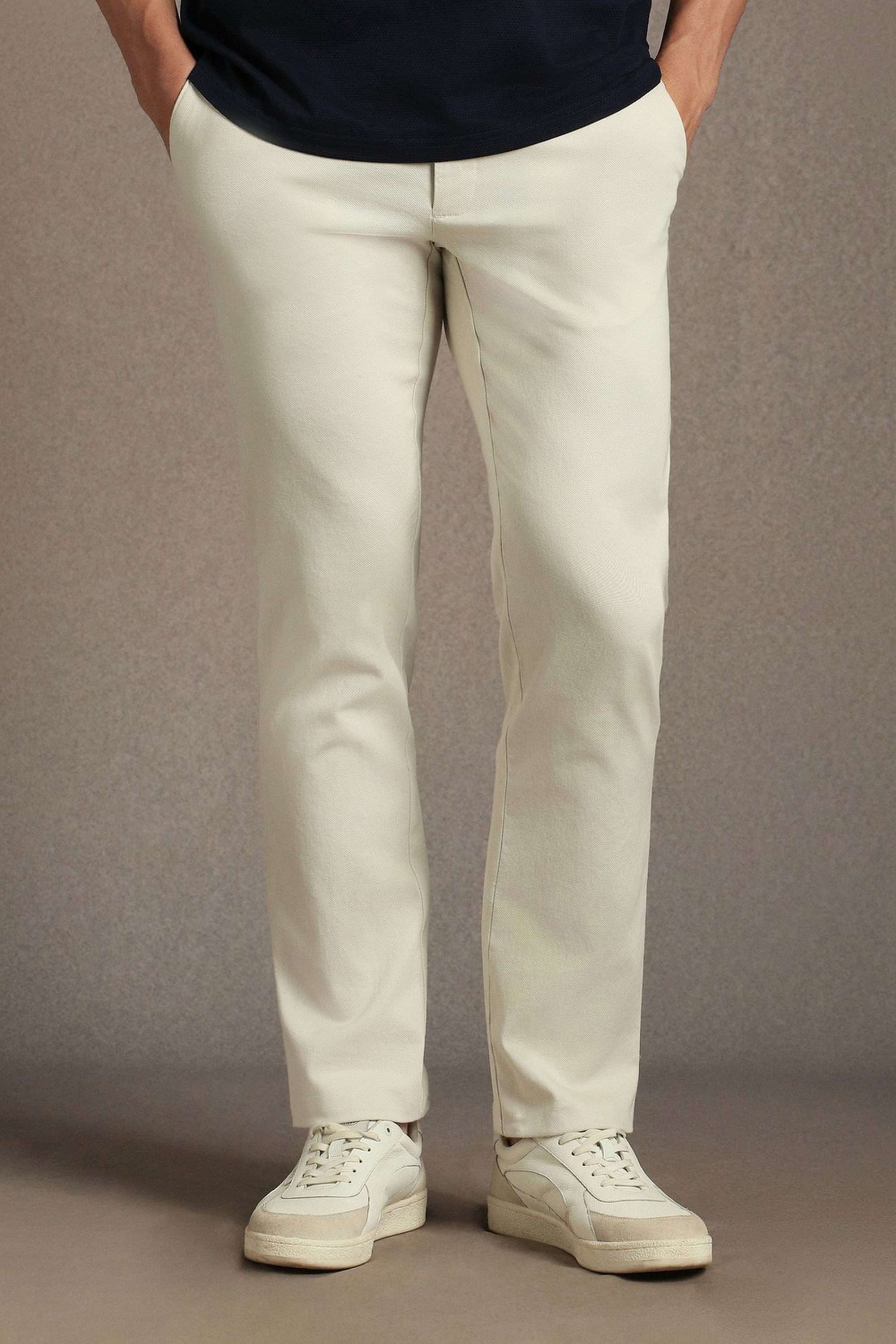 Solid-Cotton-Blend-Tapered-Fit-Men-s-Casual-Trousers