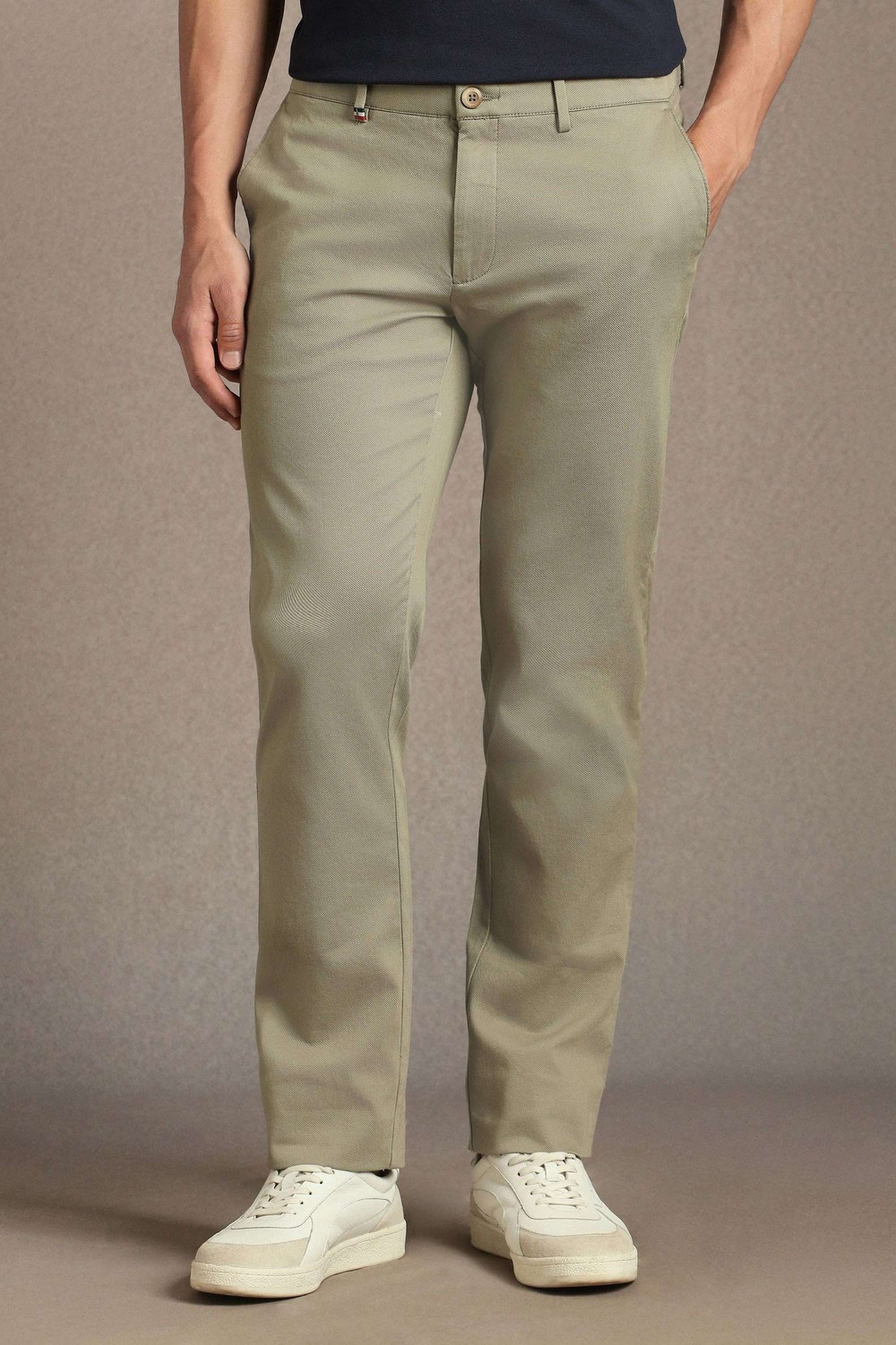 Solid-Cotton-Blend-Tapered-Fit-Men-s-Casual-Trousers