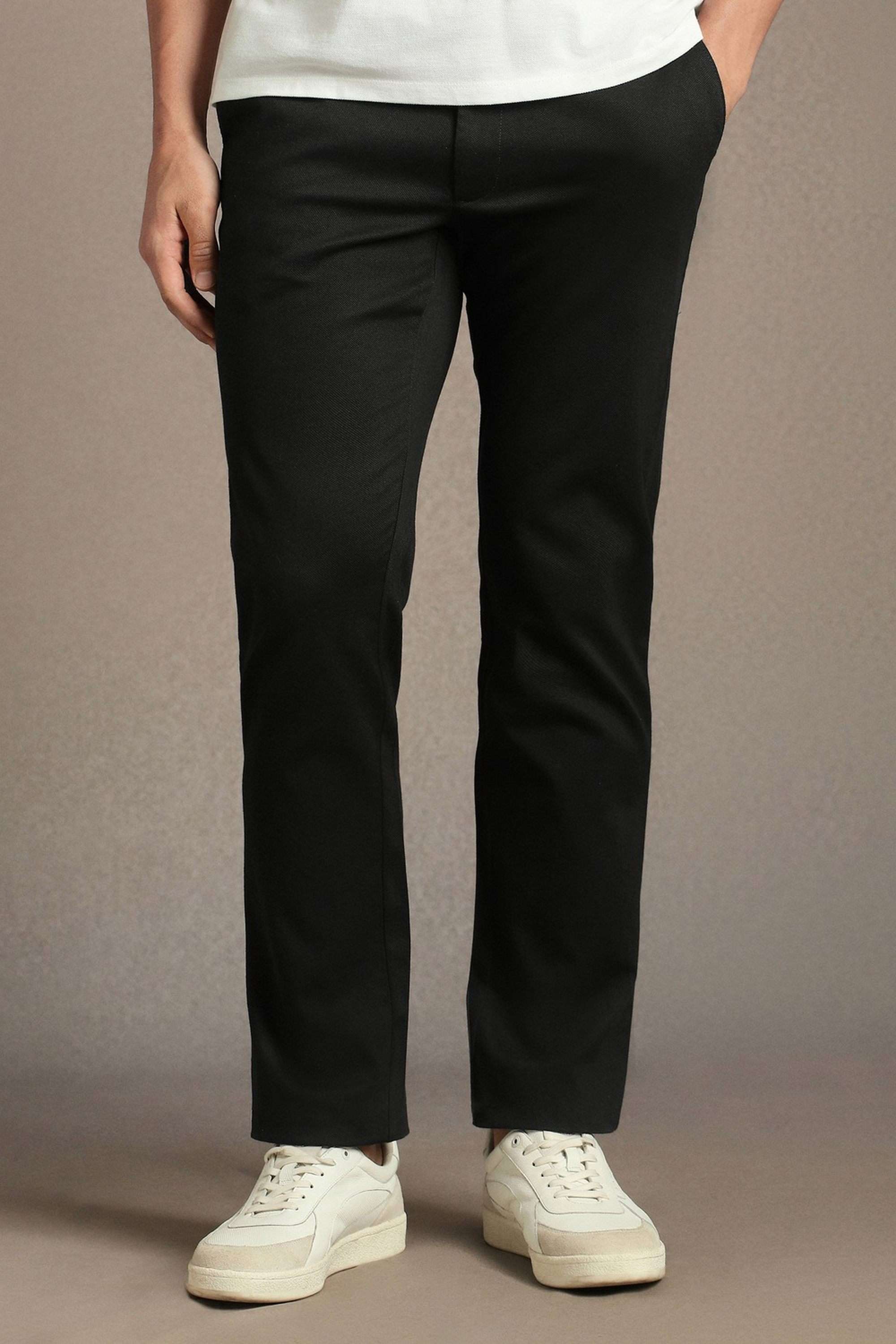 Solid-Cotton-Blend-Tapered-Fit-Men-s-Casual-Trousers