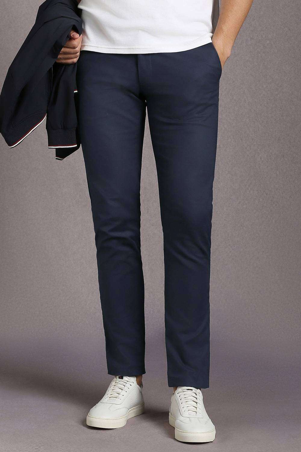 Solid-Cotton-Blend-Tapered-Fit-Men-s-Trousers