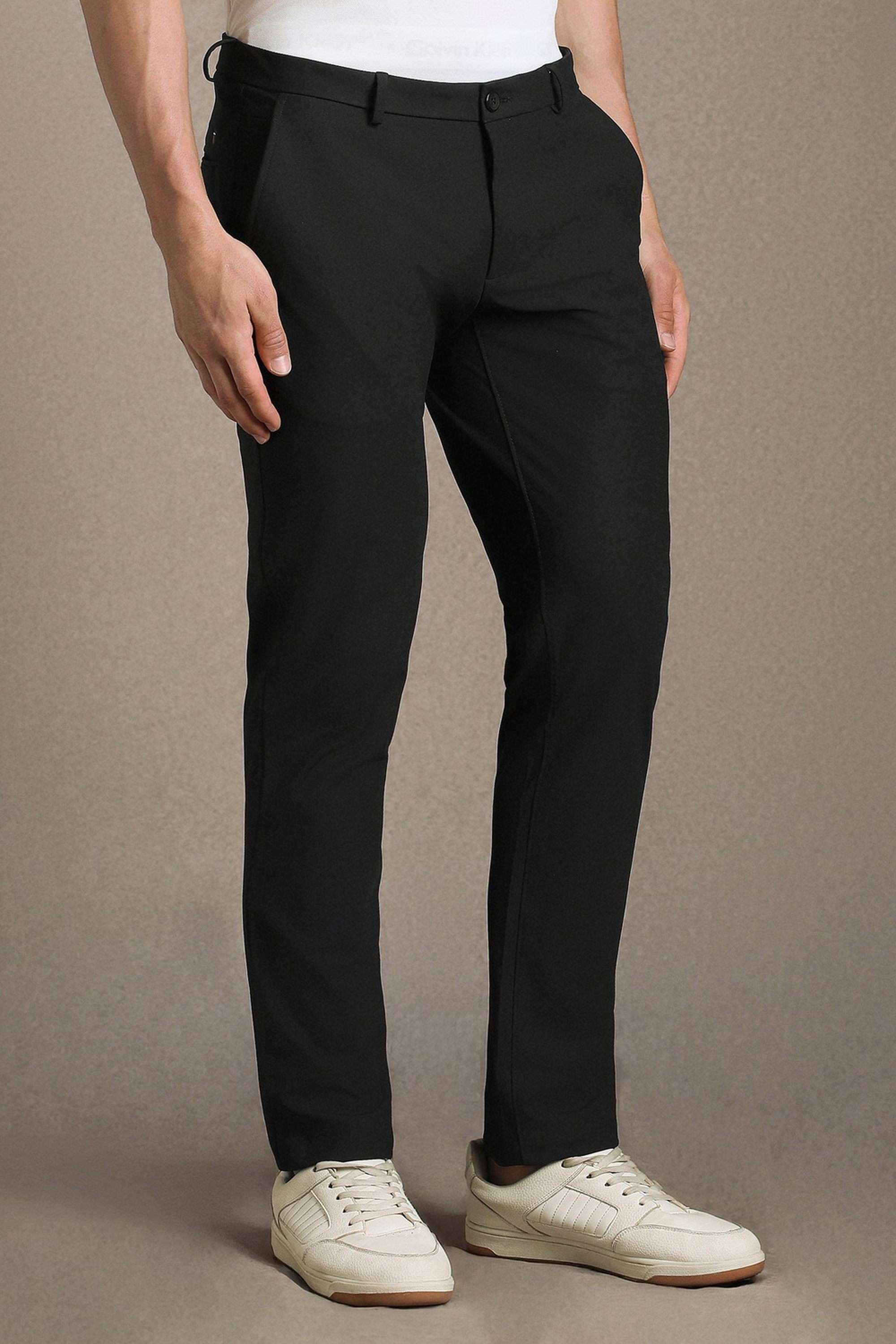 Solid-Polyester-Tapered-Fit-Men-s-Casual-Trousers