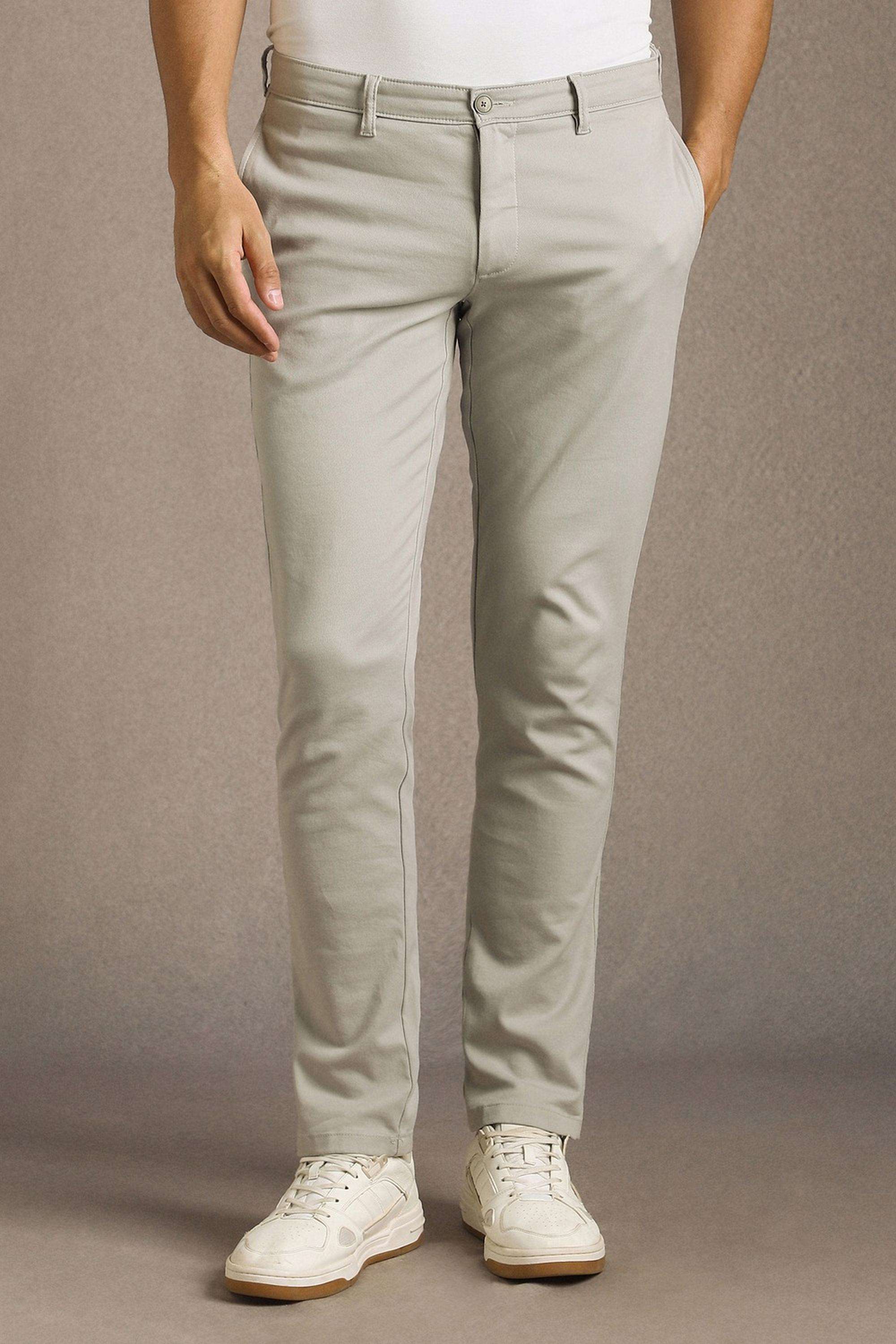 Solid-Cotton-Blend-Tapered-Fit-Men-s-Casual-Trousers