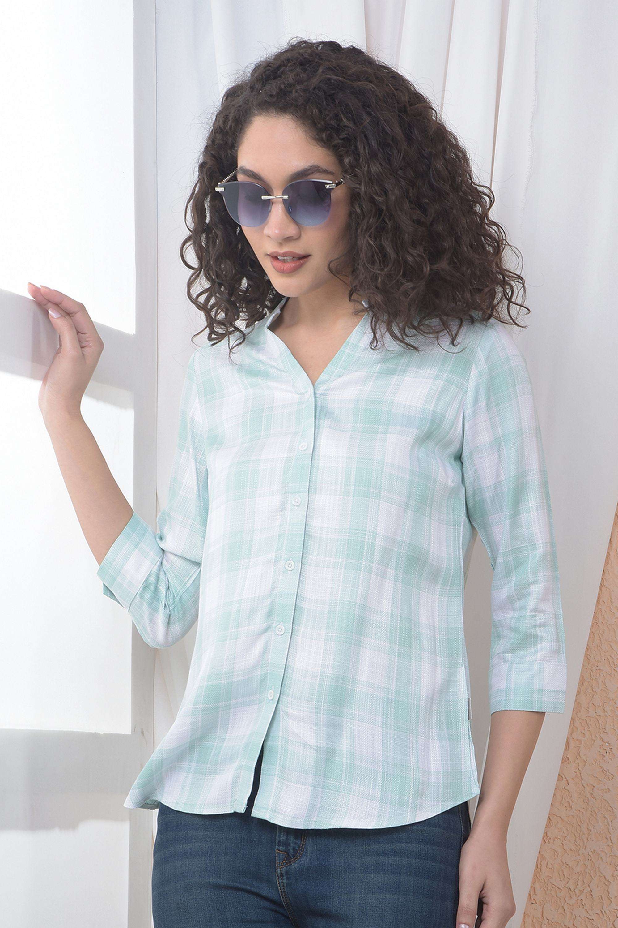 crimsoune club Checks Lyocell Collared Women's Shirt-picture-41