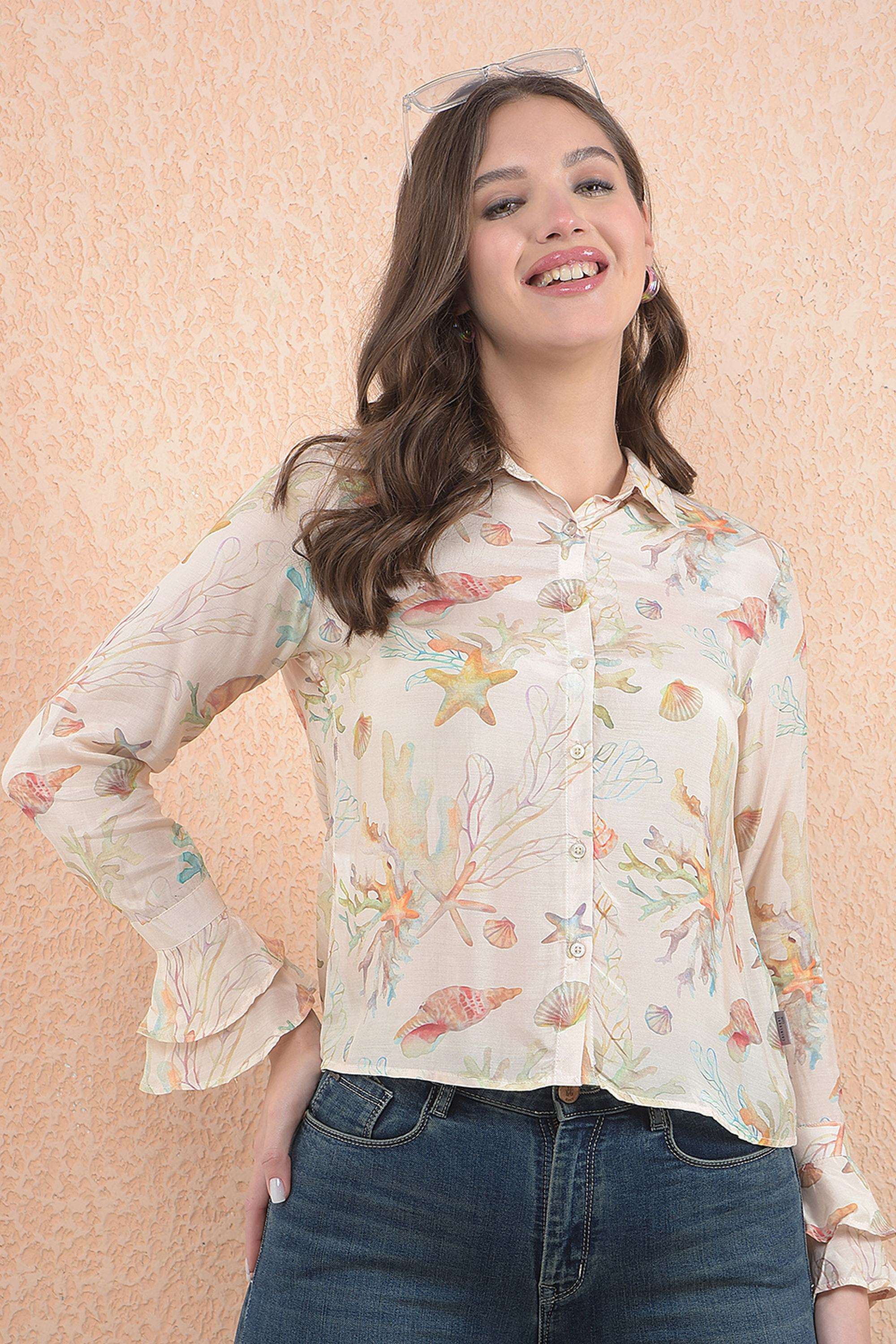 crimsoune club Printed Lyocell Collared Women's Shirt-picture-32