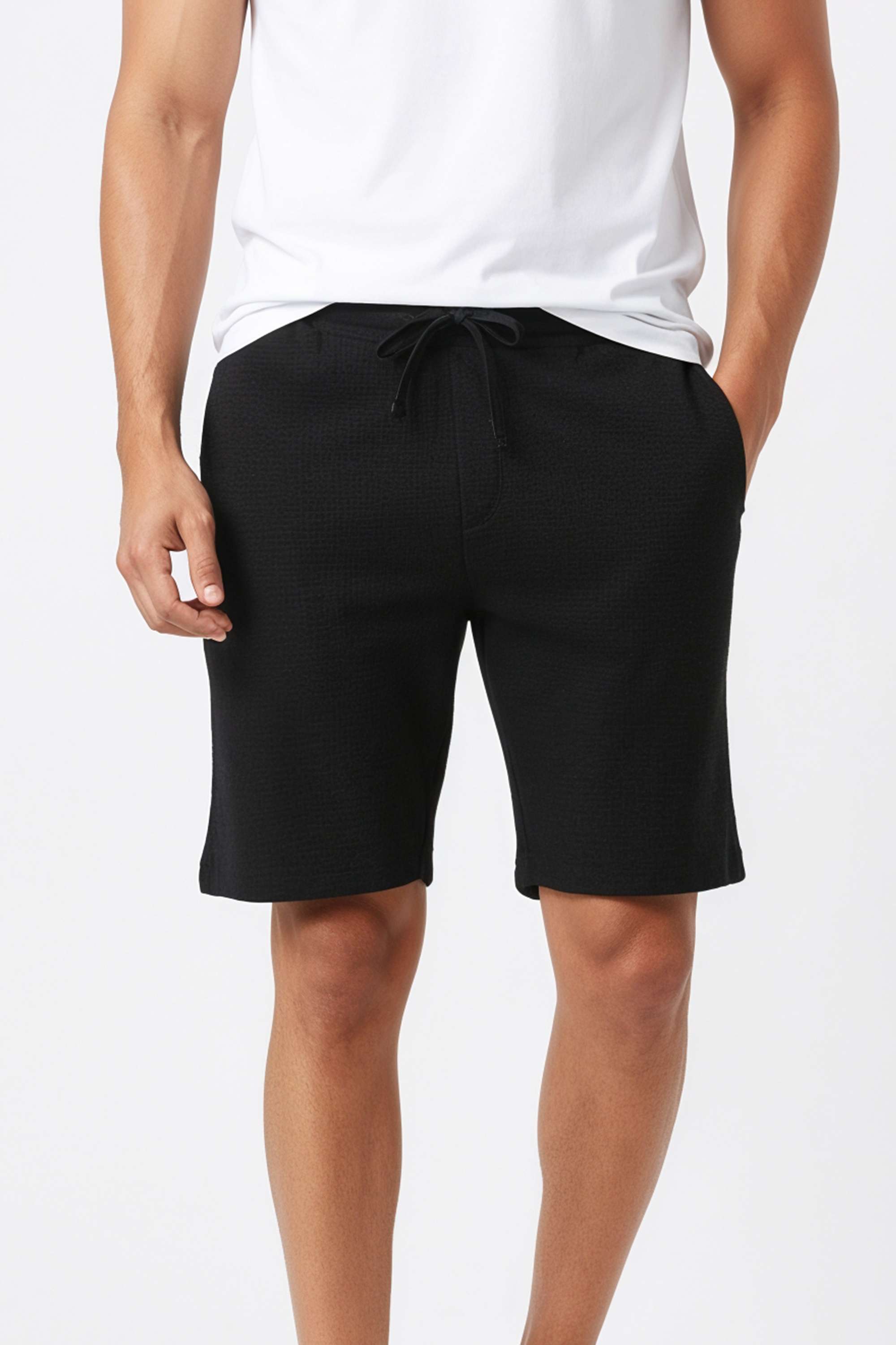 Solid-Poly-Cotton-Drawstring-Men-Shorts