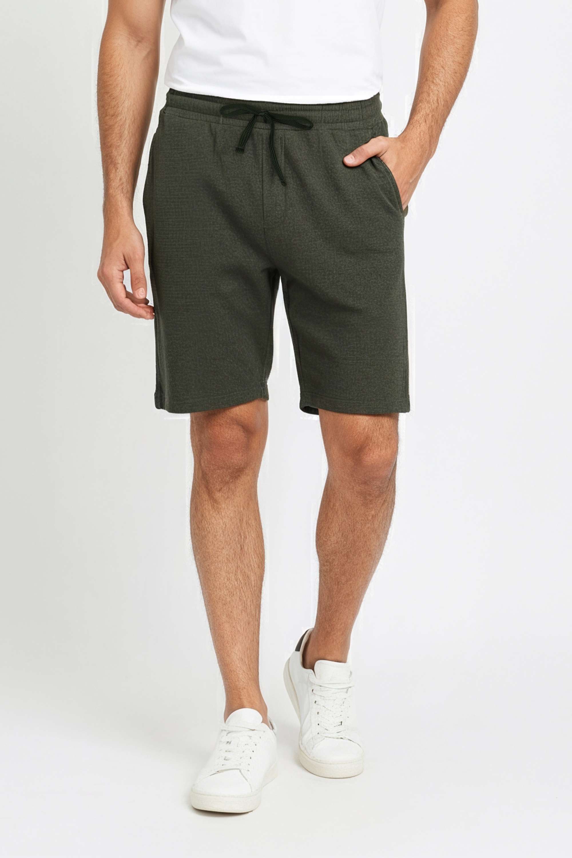 Solid-Poly-Cotton-Drawstring-Men-Shorts
