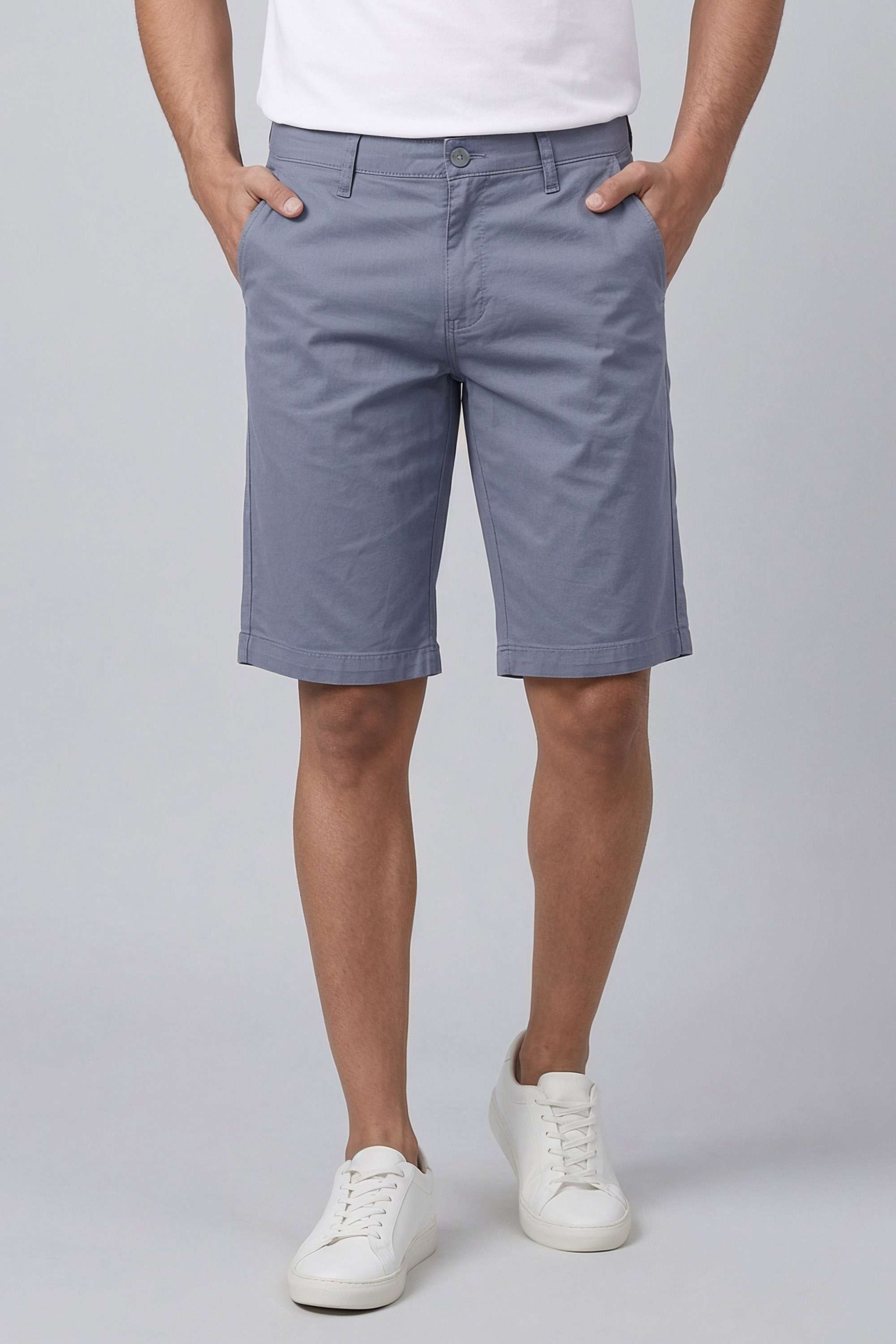 Solid-Cotton-Blend-Button-Men-s-Shorts