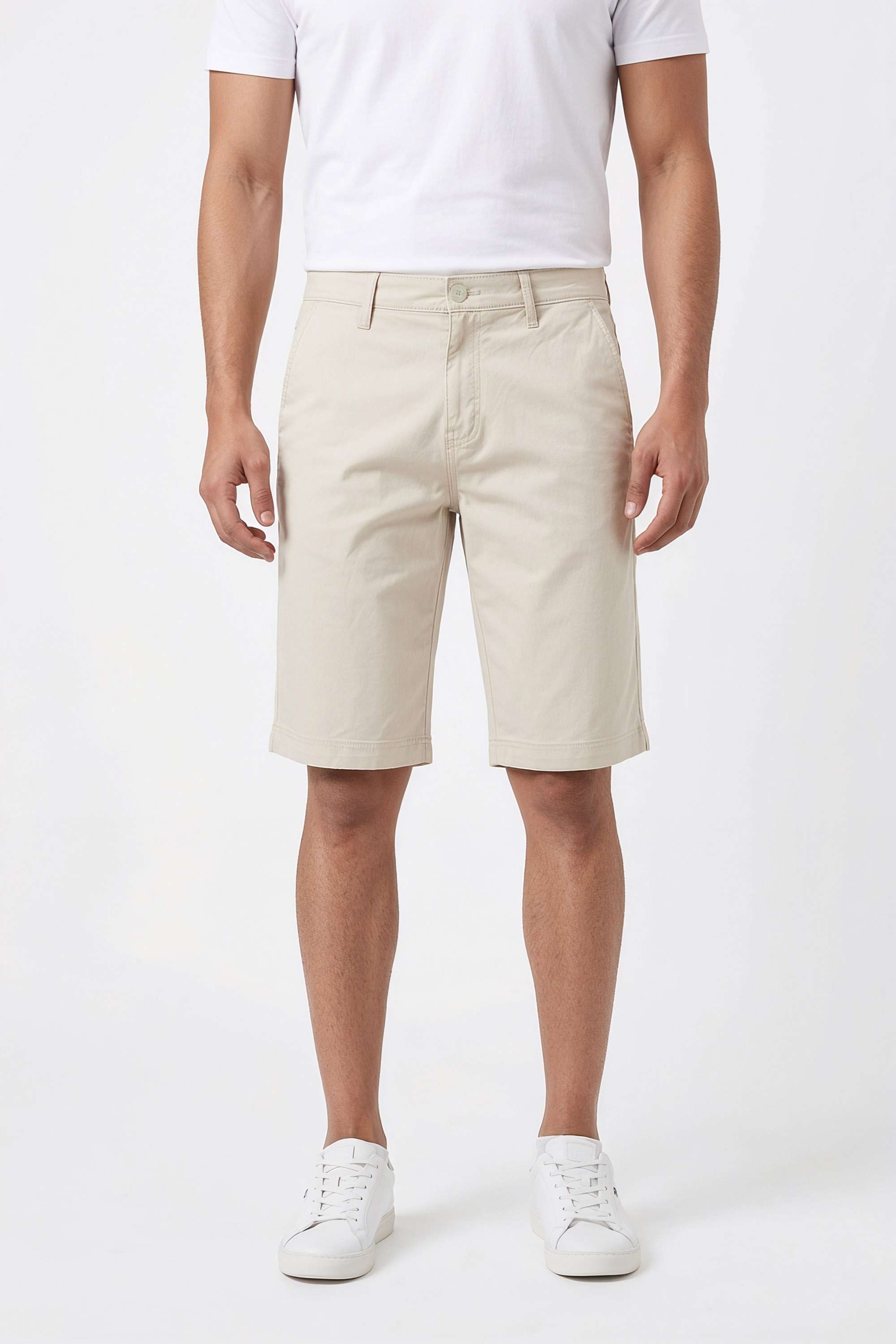 Solid-Cotton-Blend-Button-Men-s-Shorts