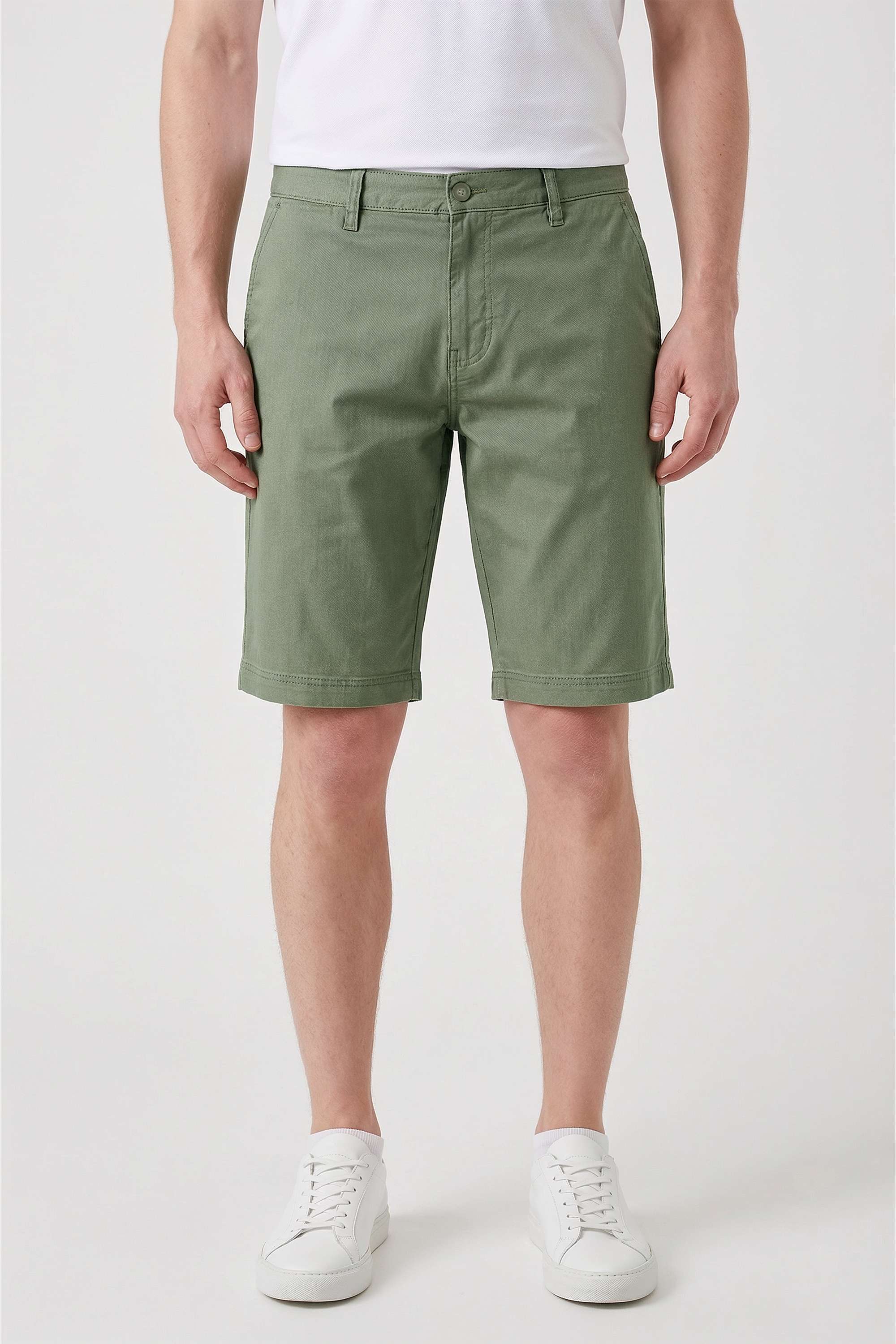 Solid-Cotton-Blend-Button-Men-Shorts
