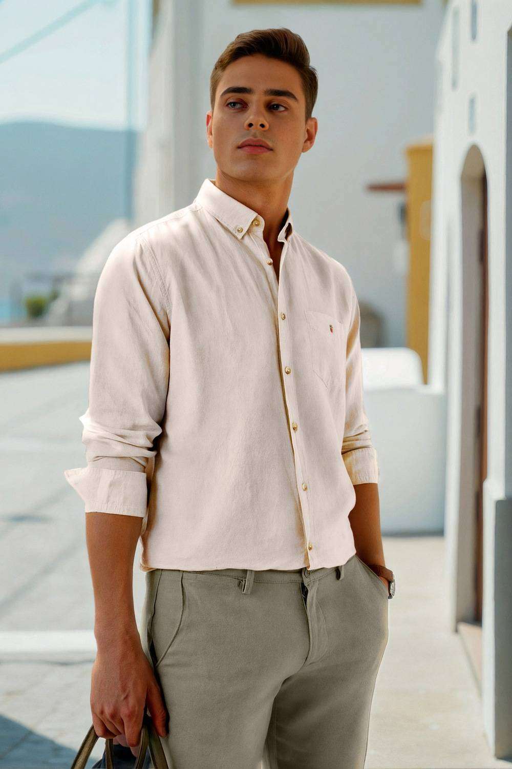 Solid-Cotton-Linen-Blend-Slim-Fit-Men-s-Shirt