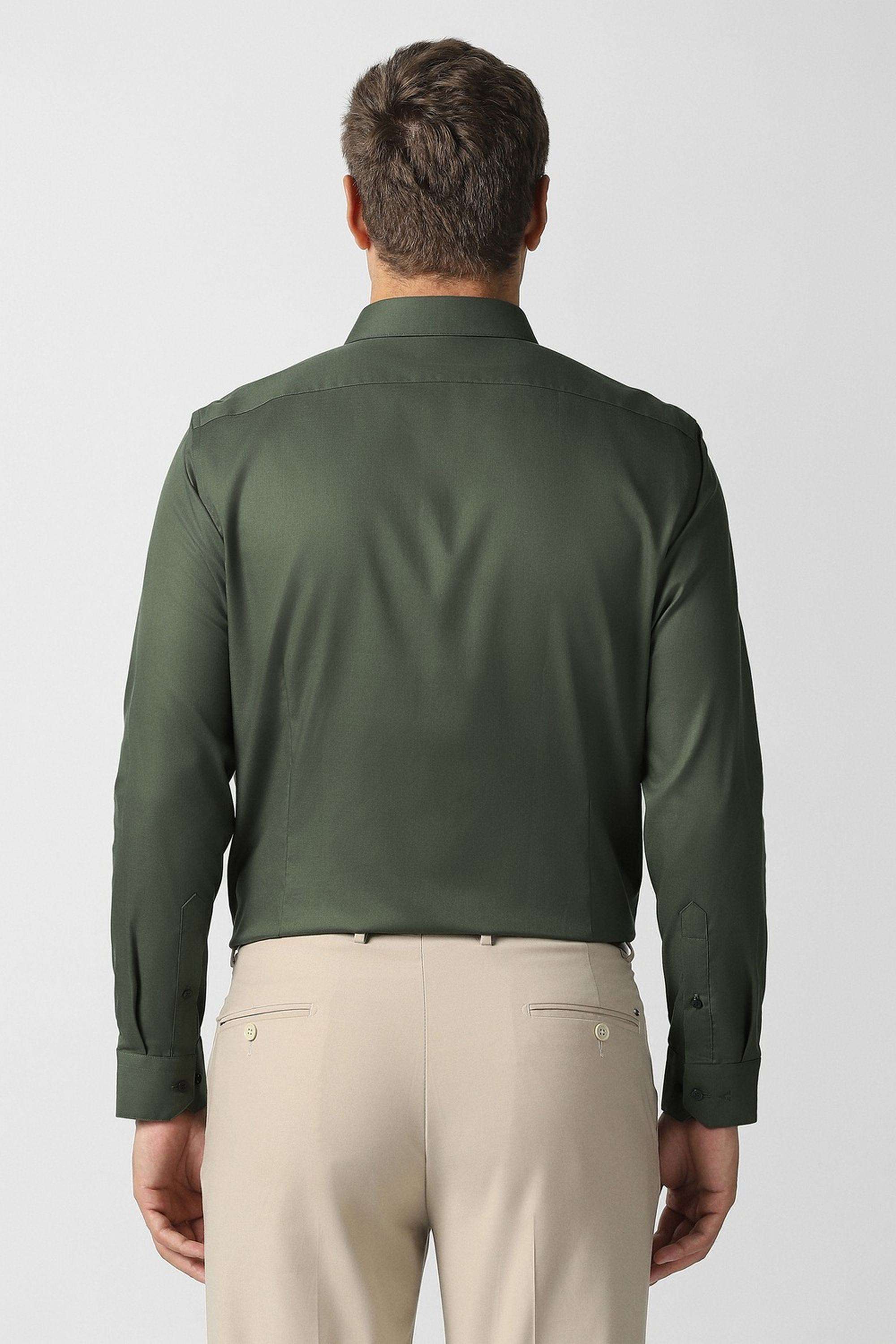 Buy Van Heusen green Solid Cotton Slim Fit Men's Formal Shirt | Shoppers  Stop