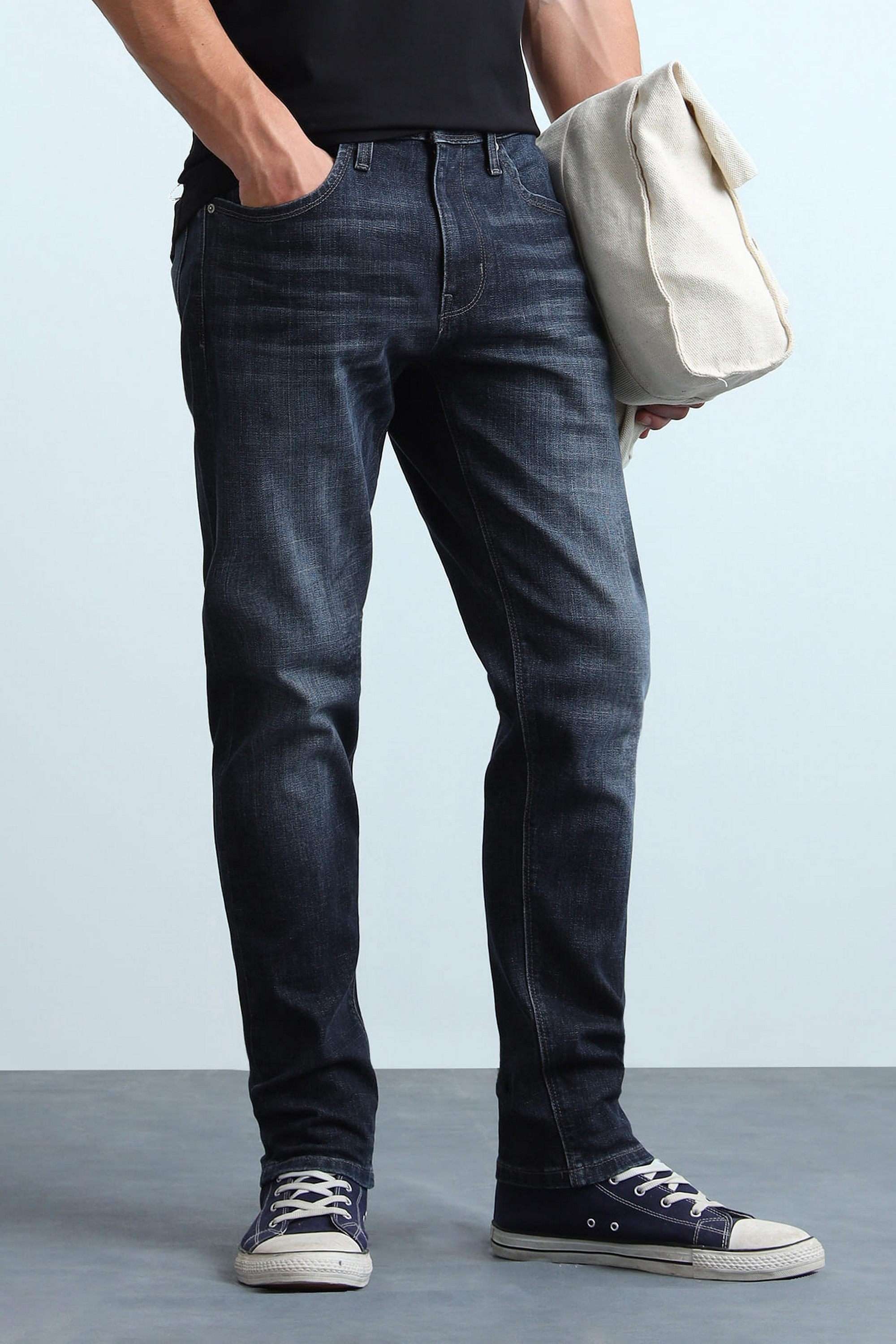 Knitted-Poly-Cotton-Tapered-Fit-Men-s-Jeans