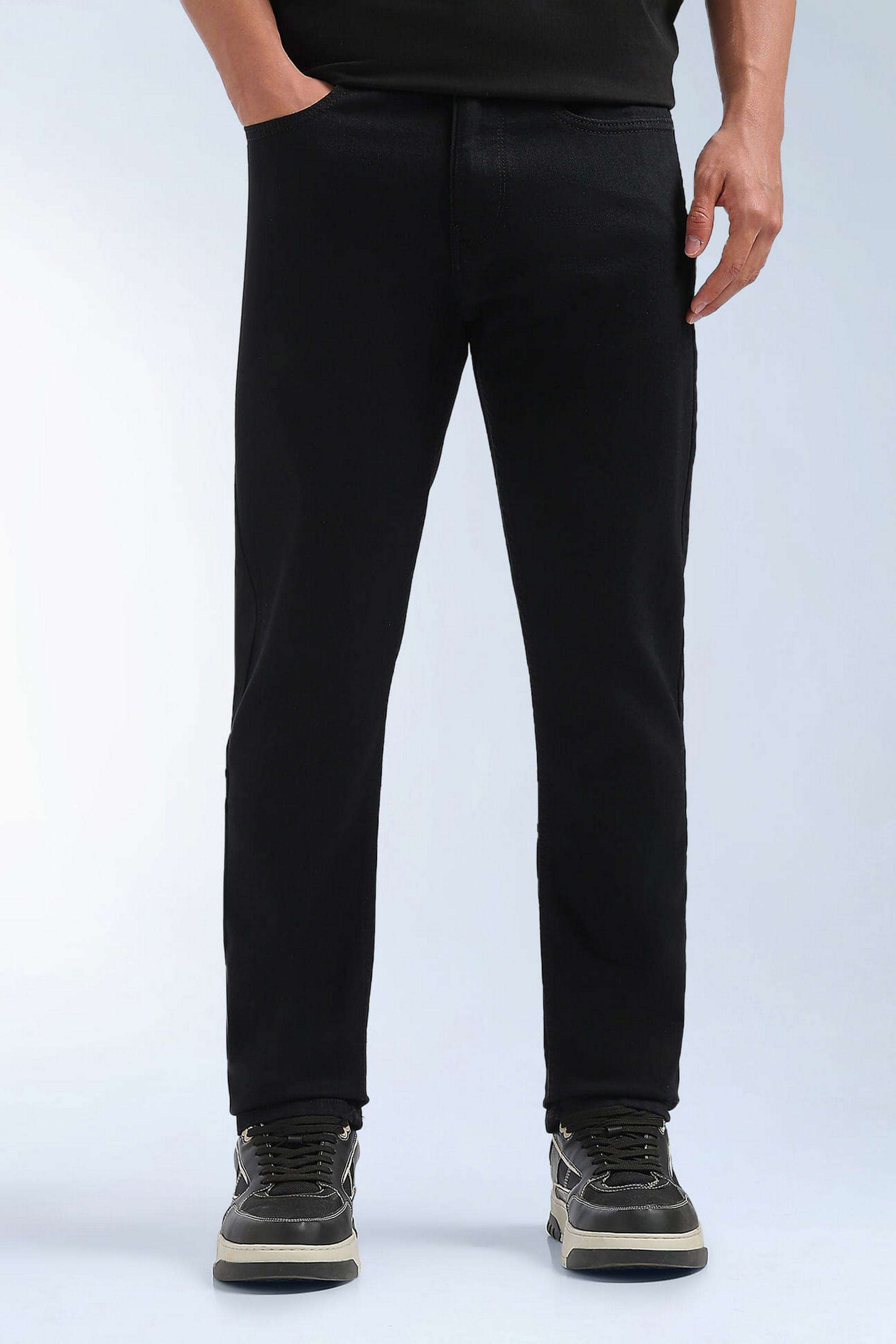 Solid-Polyester-Cotton-Tapered-Fit-Men-s-Jeans