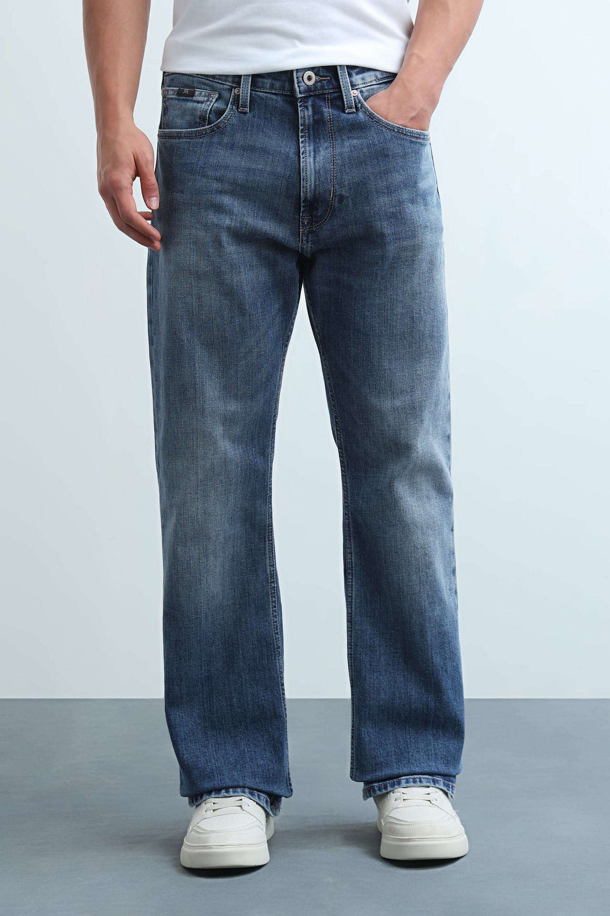 Solid-Polyester-Cotton-Bootcut-Fit-Men-s-Jeans