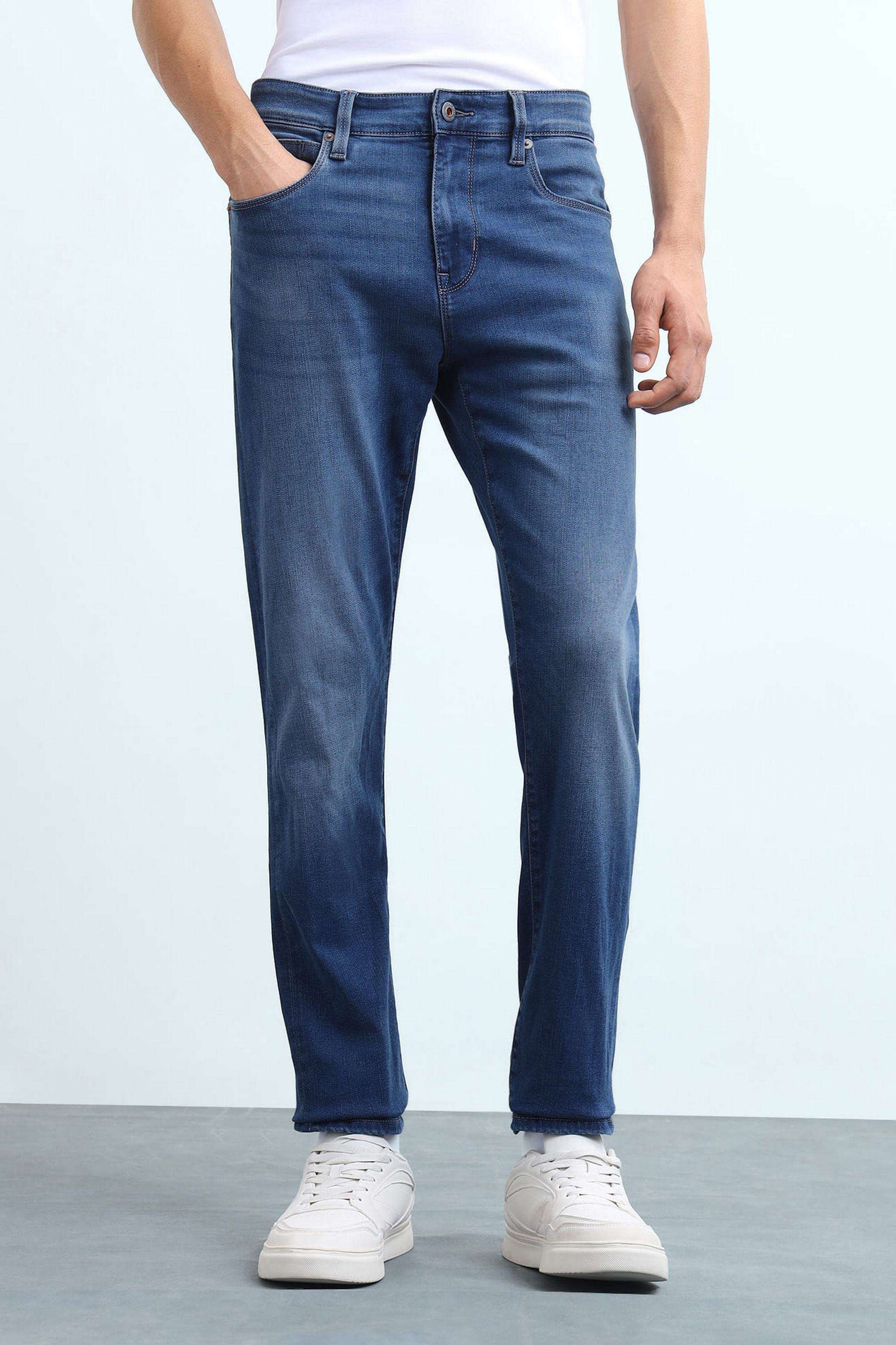 Solid-Cotton-Viscose-Tapered-Fit-Men-s-Jeans