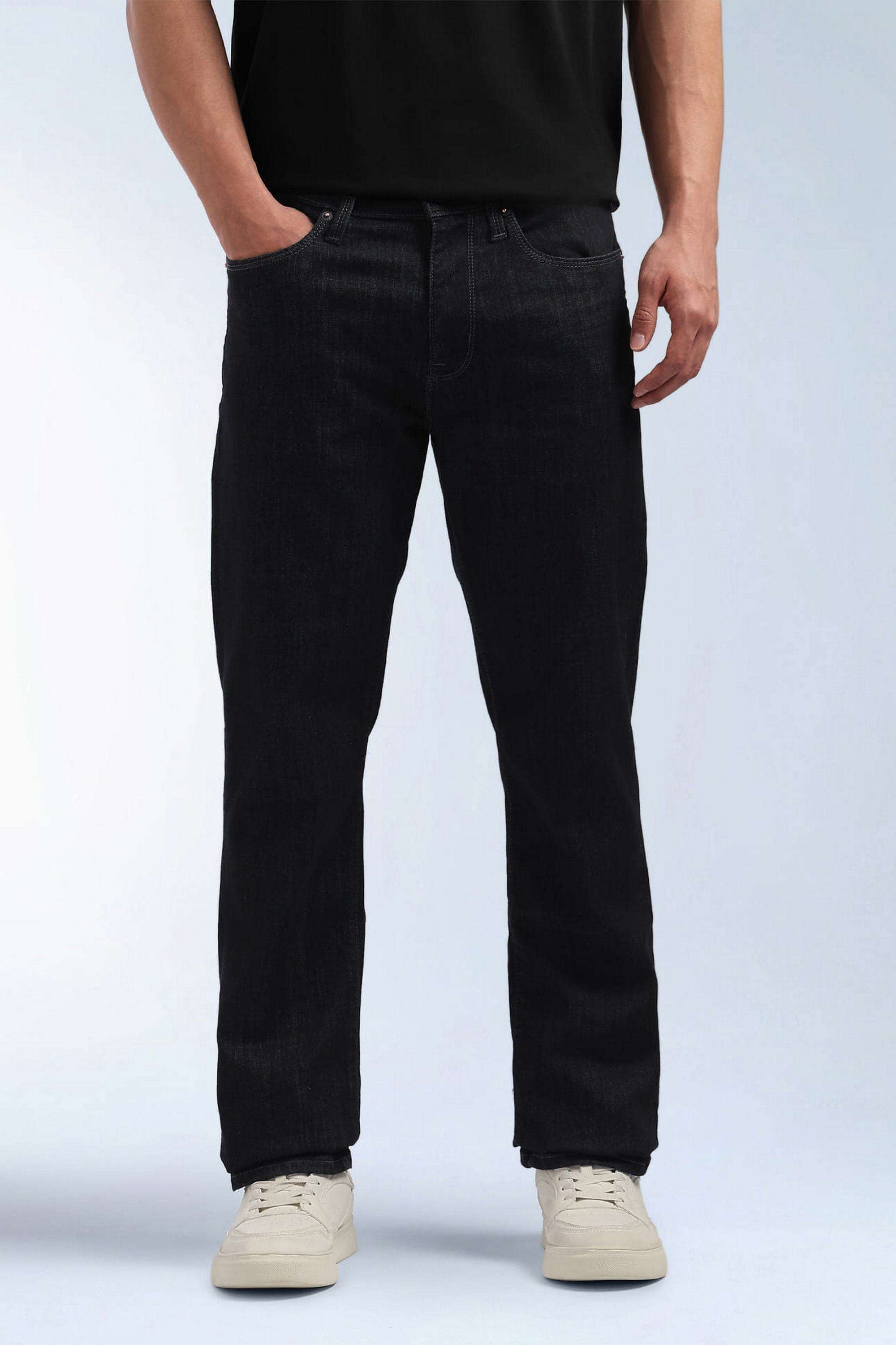 Solid-Polyester-Cotton-Straight-Fit-Men-s-Jeans
