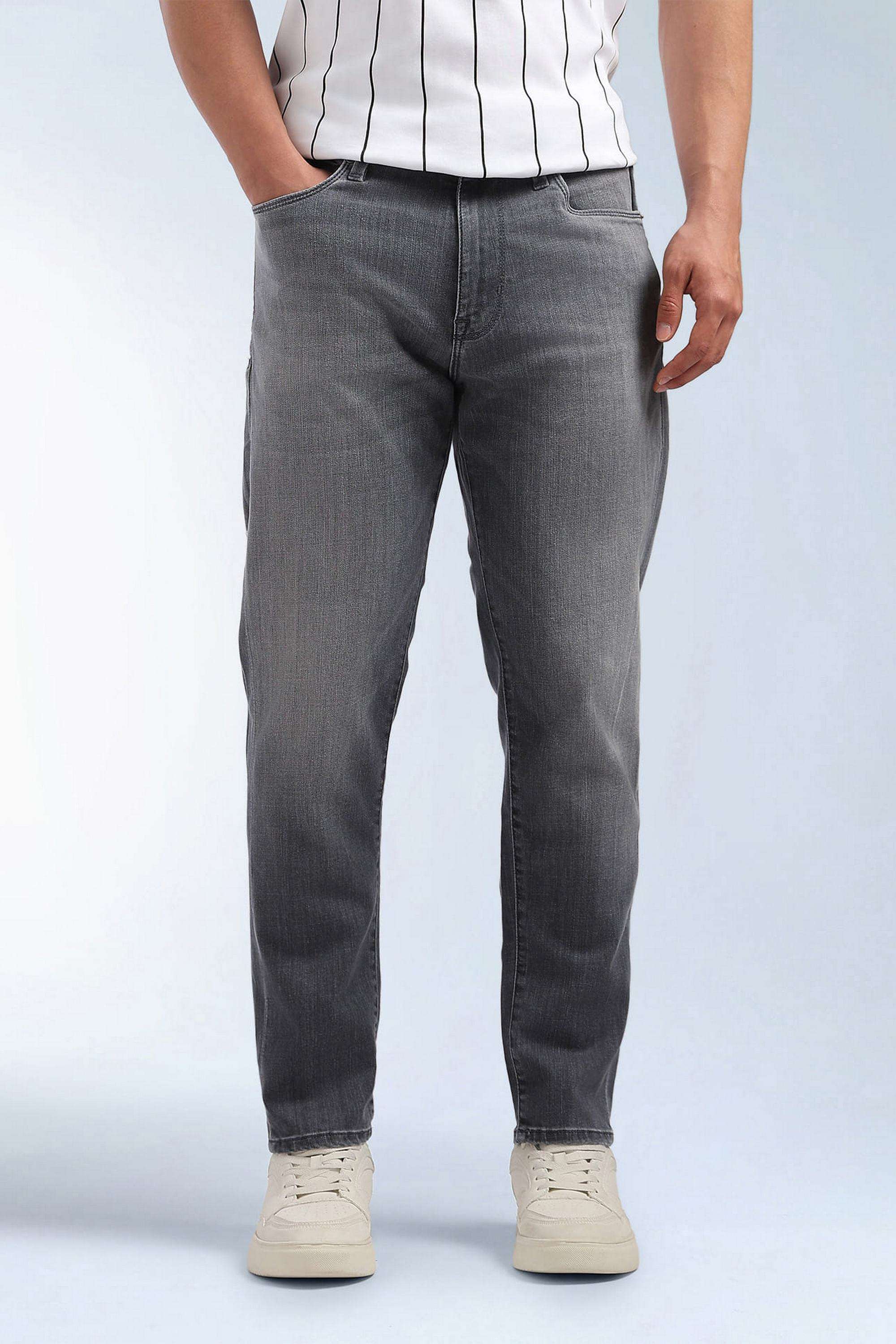 Solid-Polyester-Cotton-Tapered-Fit-Men-s-Jeans