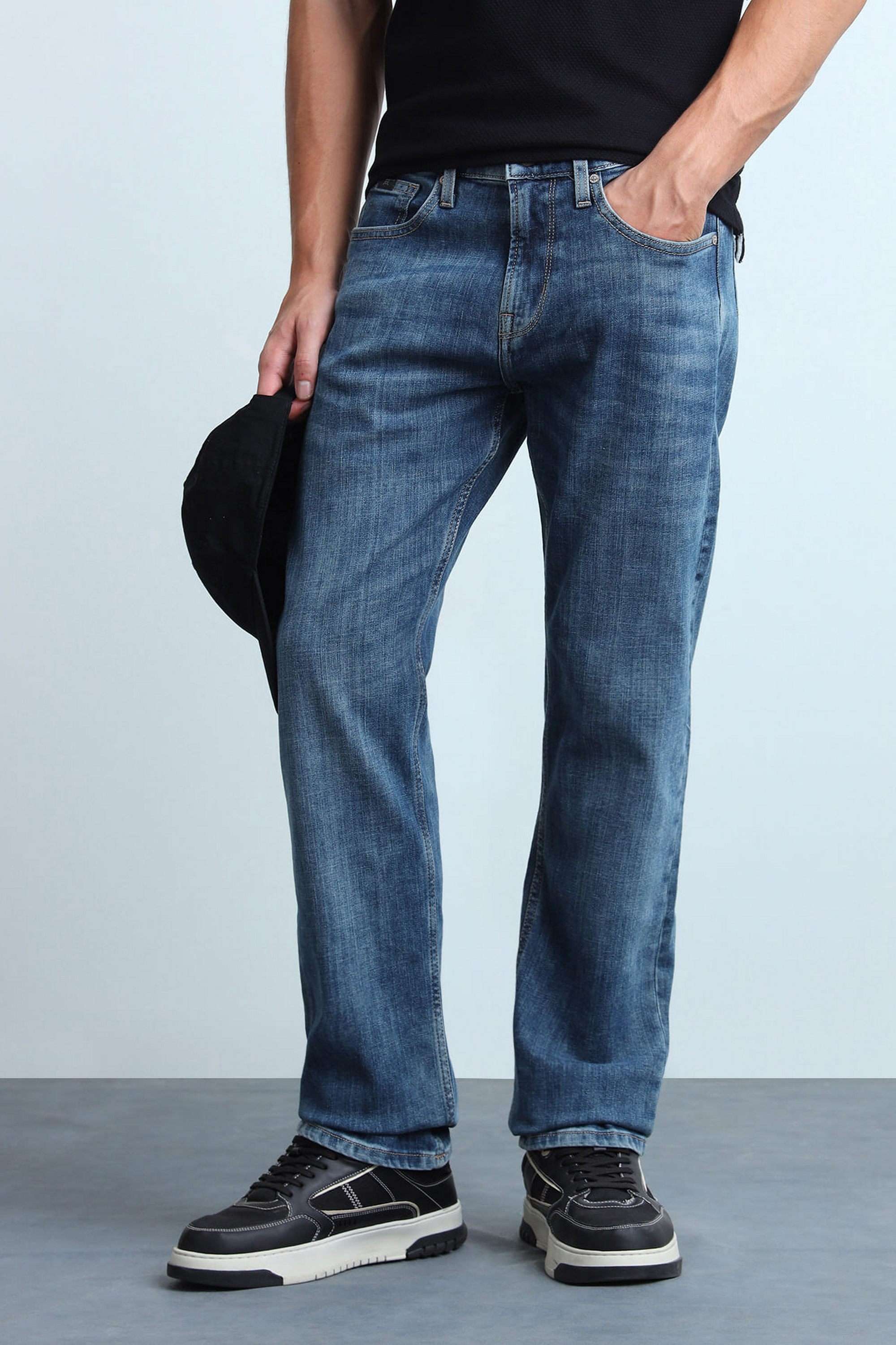Solid-Poly-Cotton-Tapered-Fit-Men-s-Jeans