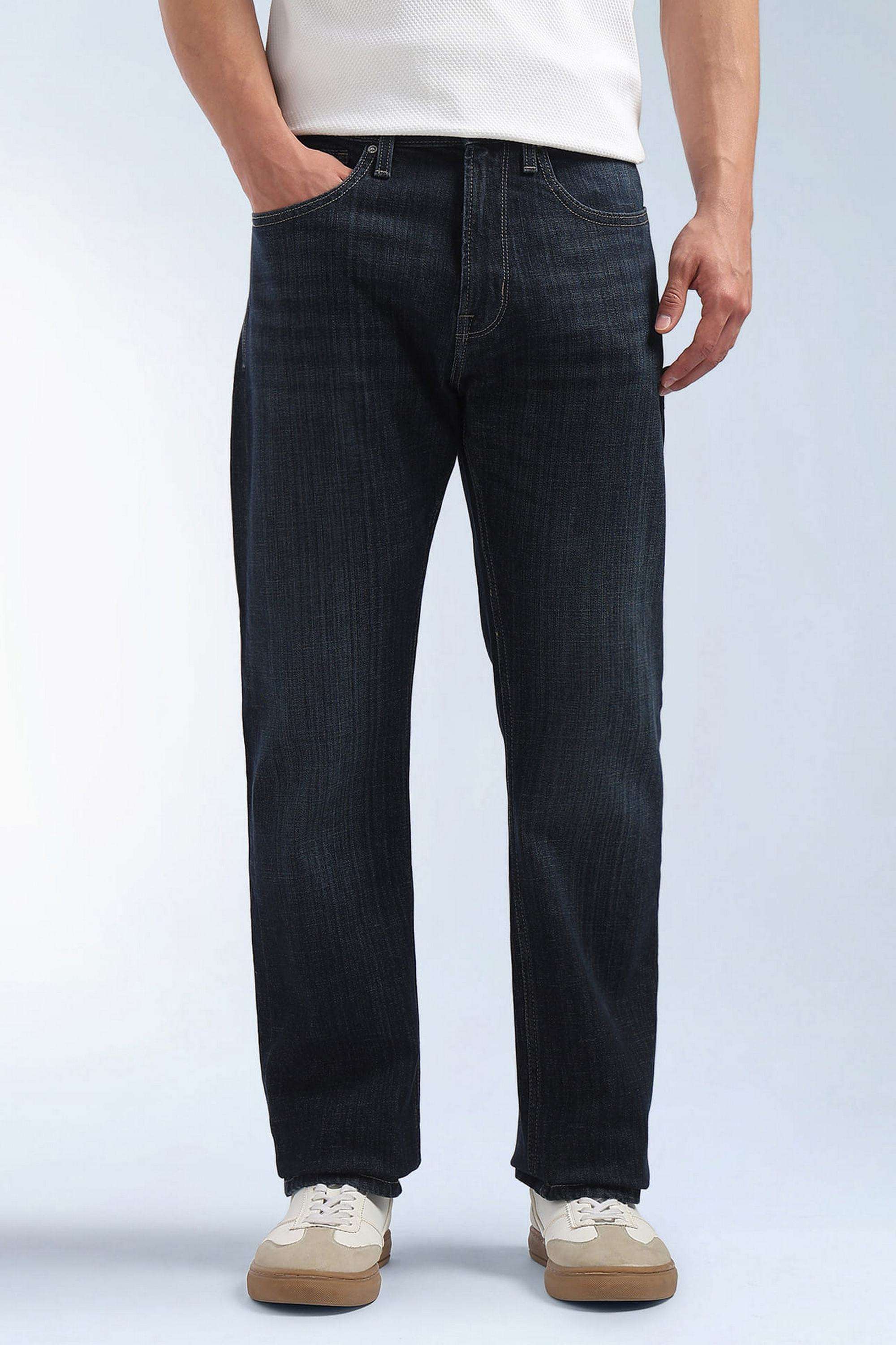 Solid-Polyester-Cotton-Straight-Fit-Men-s-Jeans