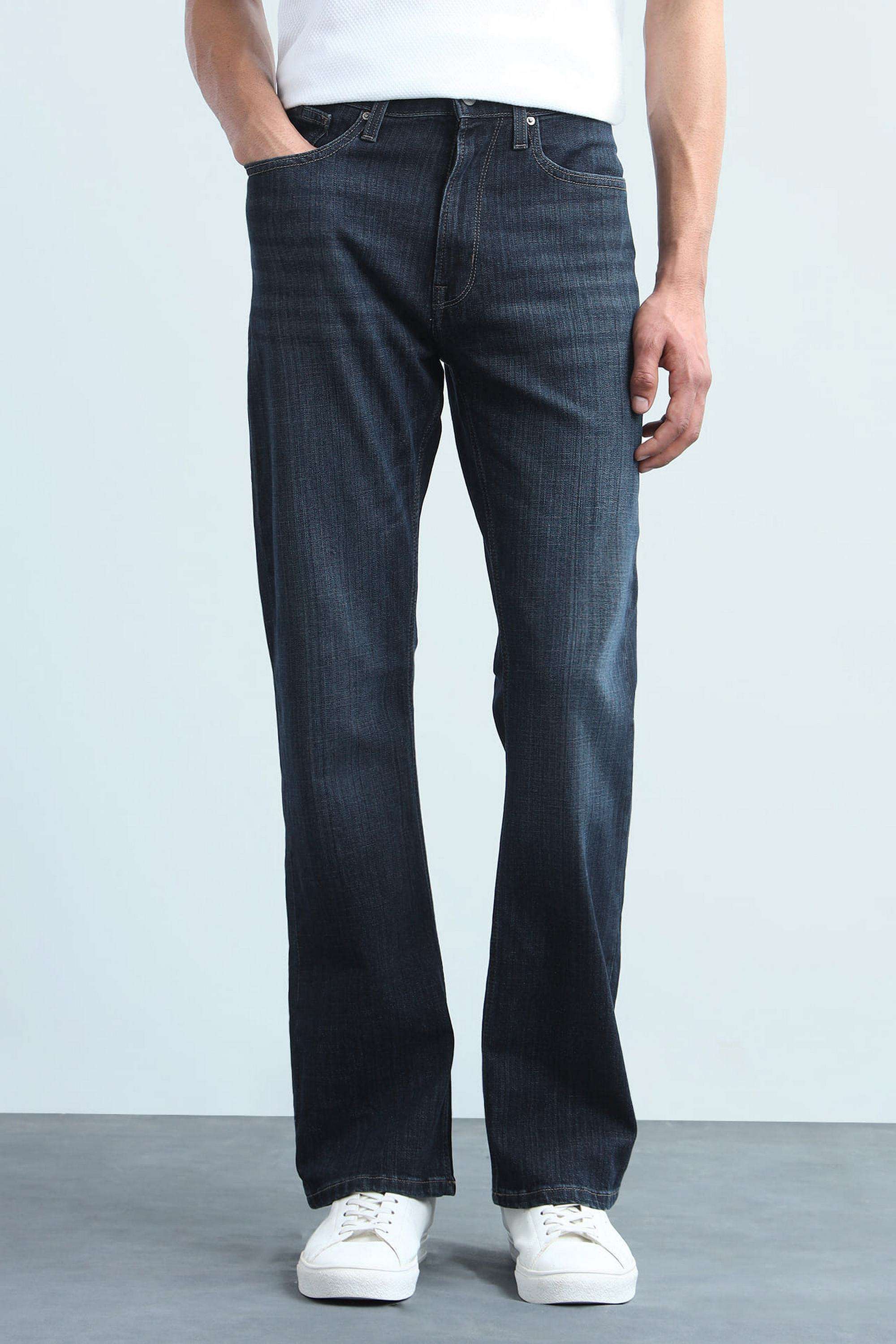 Solid-Polyester-Cotton-Bootcut-Fit-Men-s-Jeans