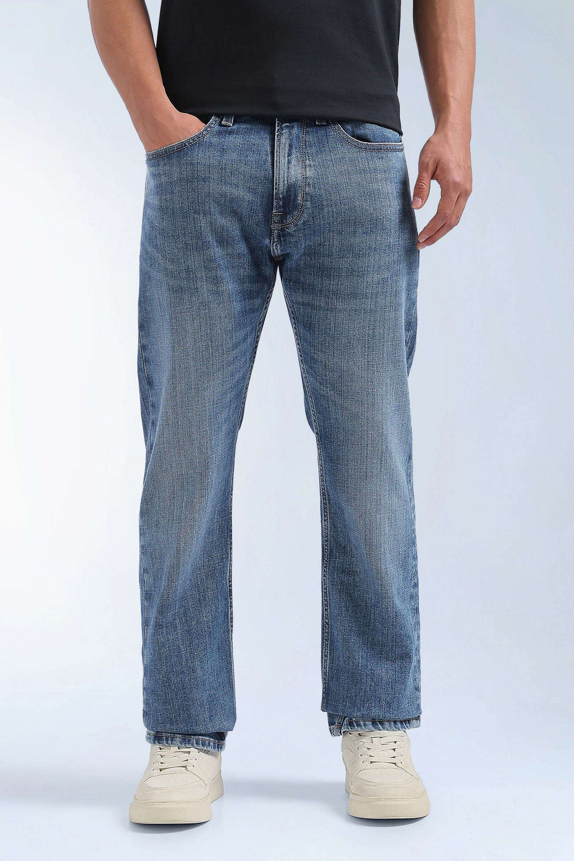 Solid-Polyester-Cotton-Straight-Fit-Men-s-Jeans