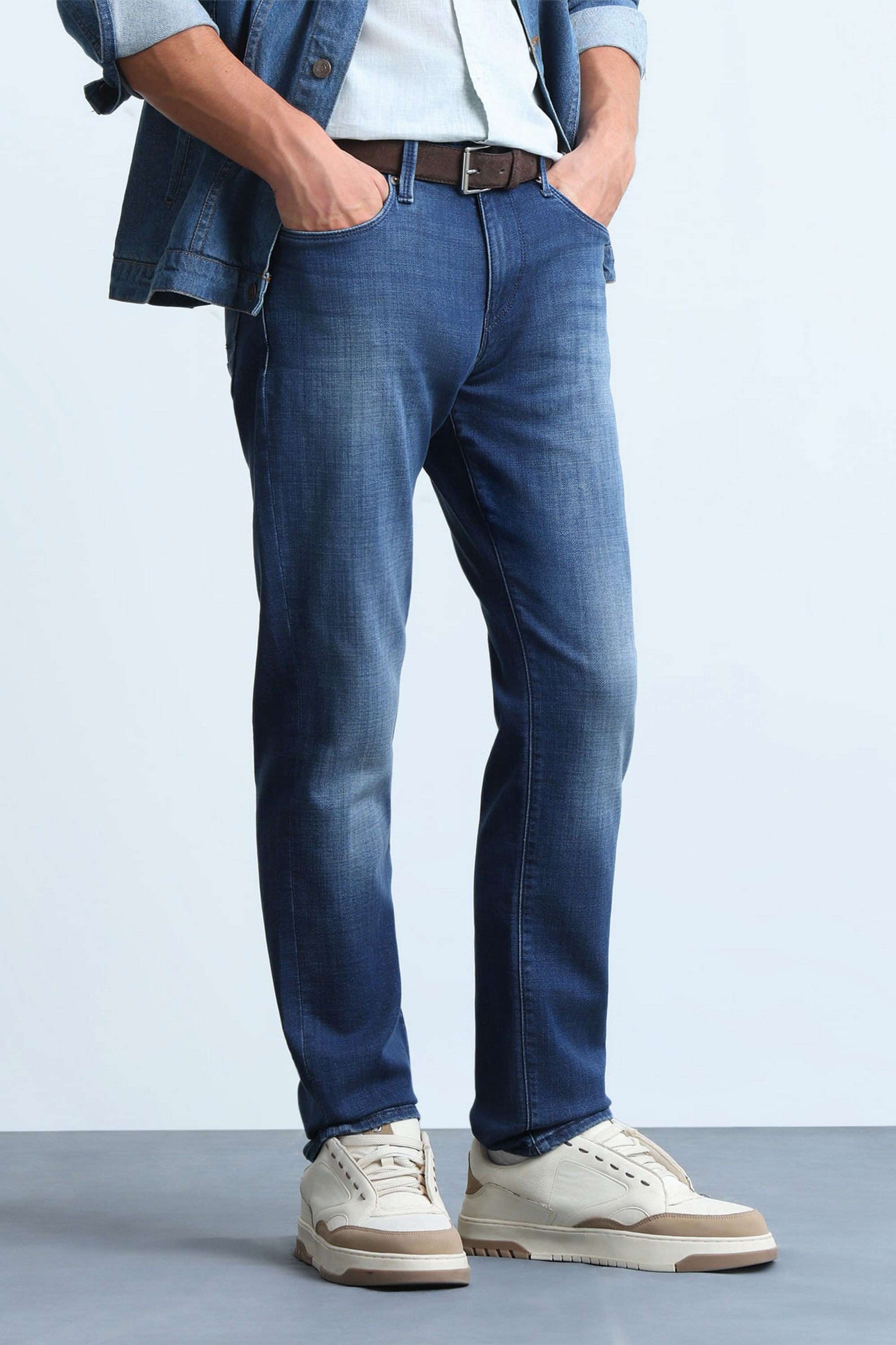 Solid-Poly-Cotton-Tapered-Fit-Men-s-Jeans