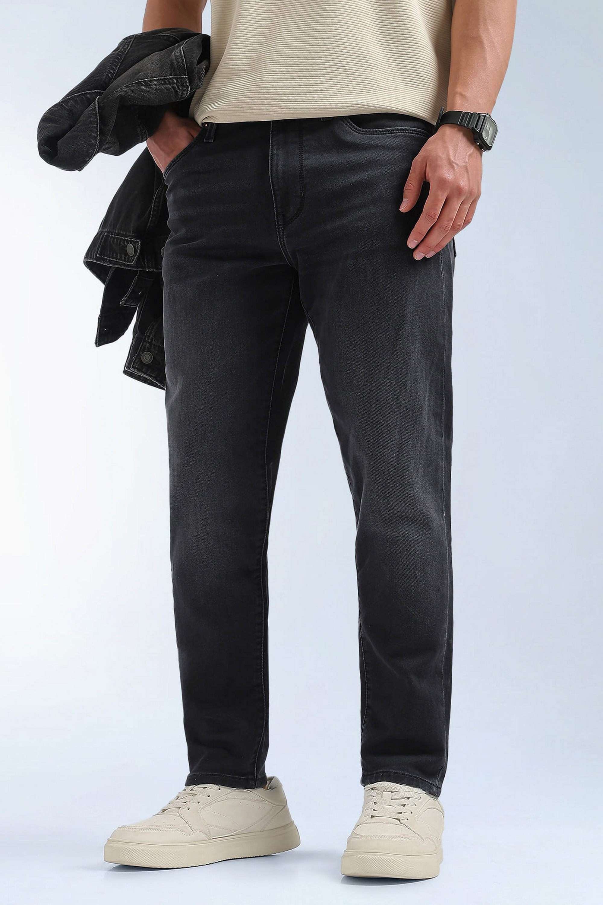 Solid-Poly-Cotton-Tapered-Fit-Men-s-Jeans