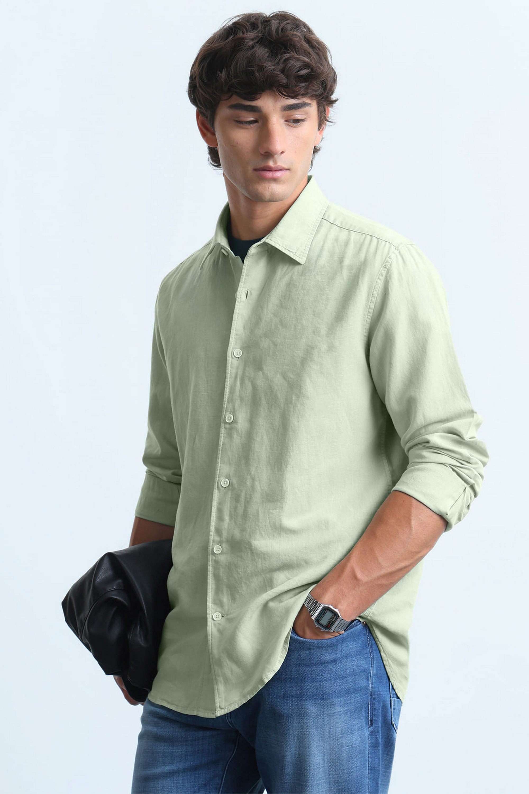 Solid-Cotton-Blend-Slim-Fit-Men-s-Casual-Shirt
