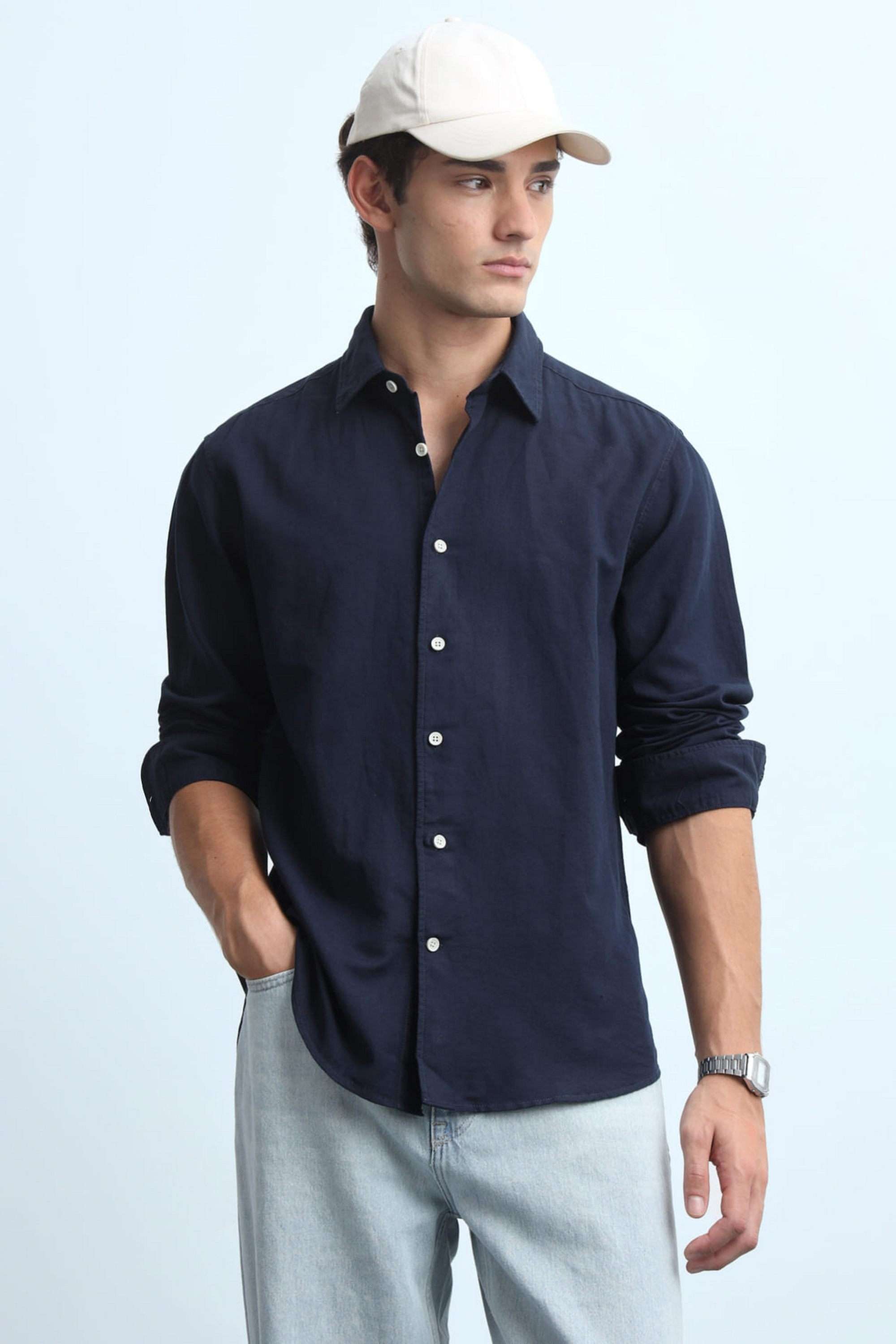 Solid-Cotton-Blend-Slim-Fit-Men-s-Casual-Shirt