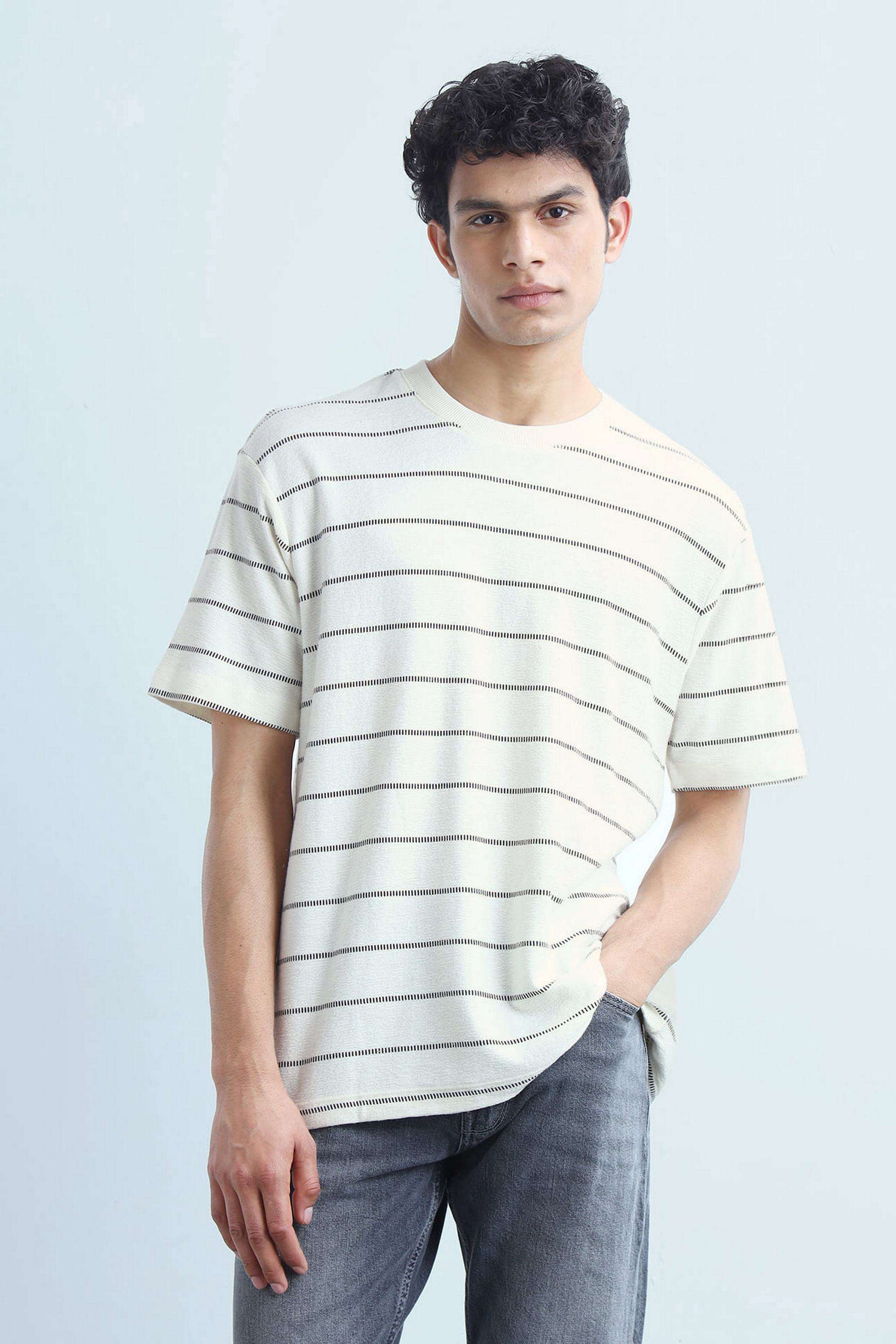 Stripes-Blended-Fabric-Round-Neck-Men-s-T-Shirt
