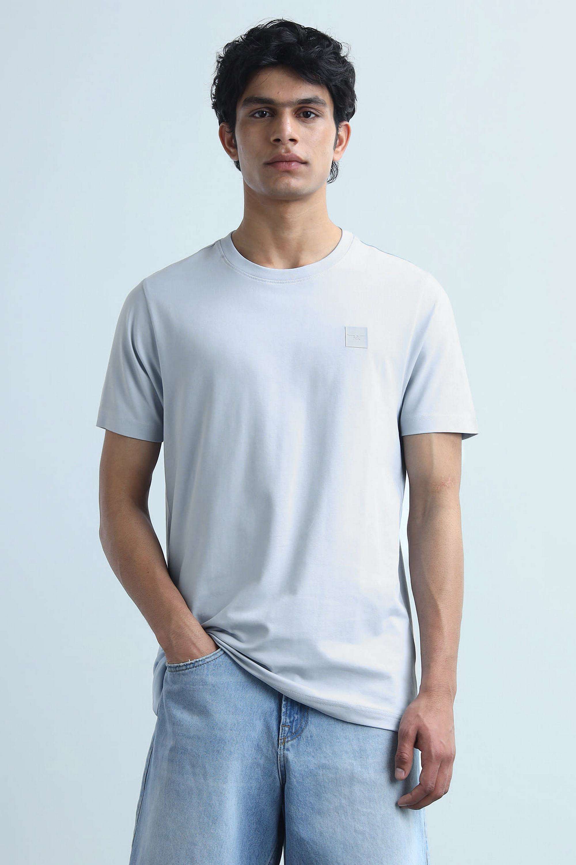 Solid-Blended-Fabric-Round-Neck-Men-s-T-Shirt