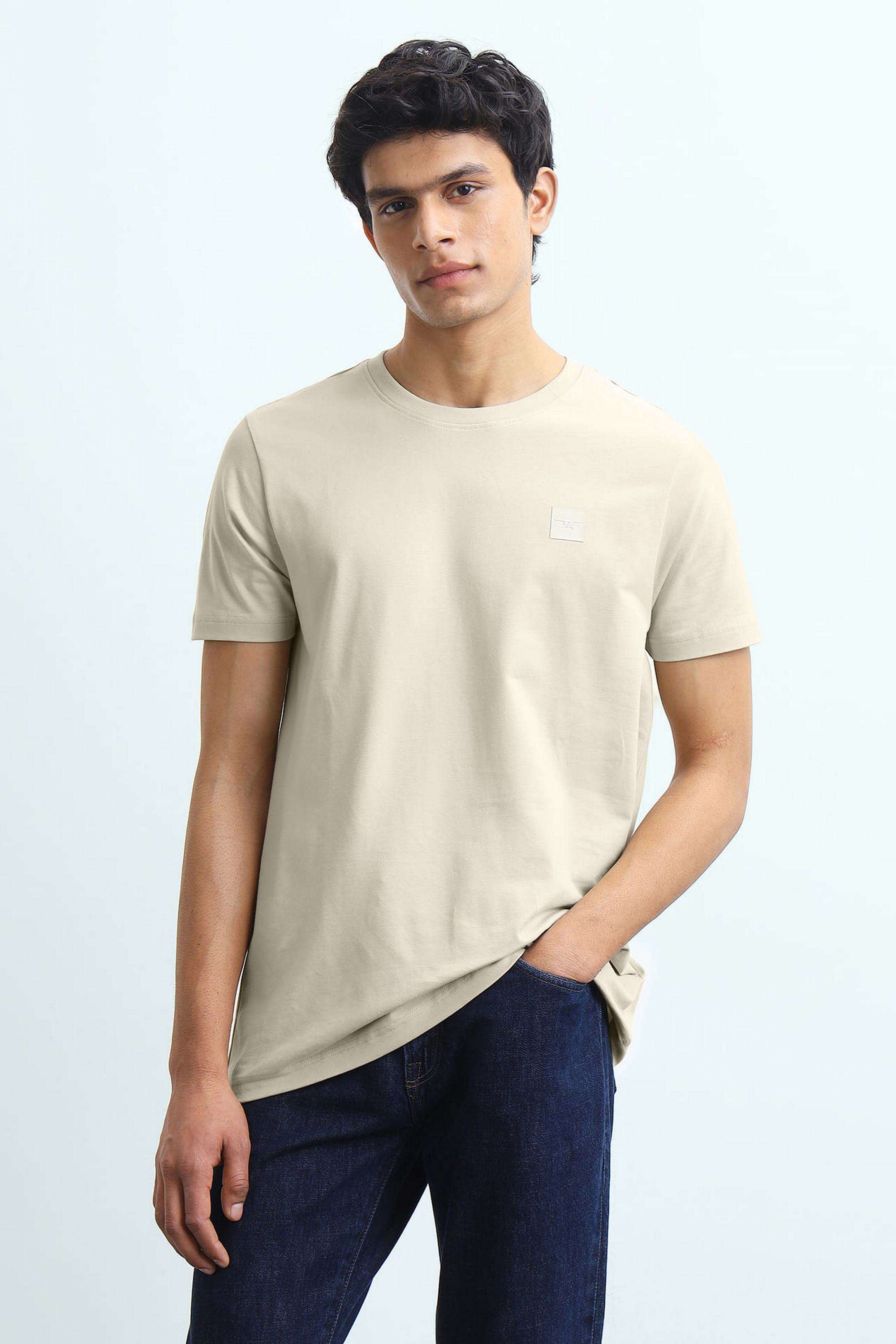 Solid-Blended-Fabric-Round-Neck-Men-s-T-Shirt