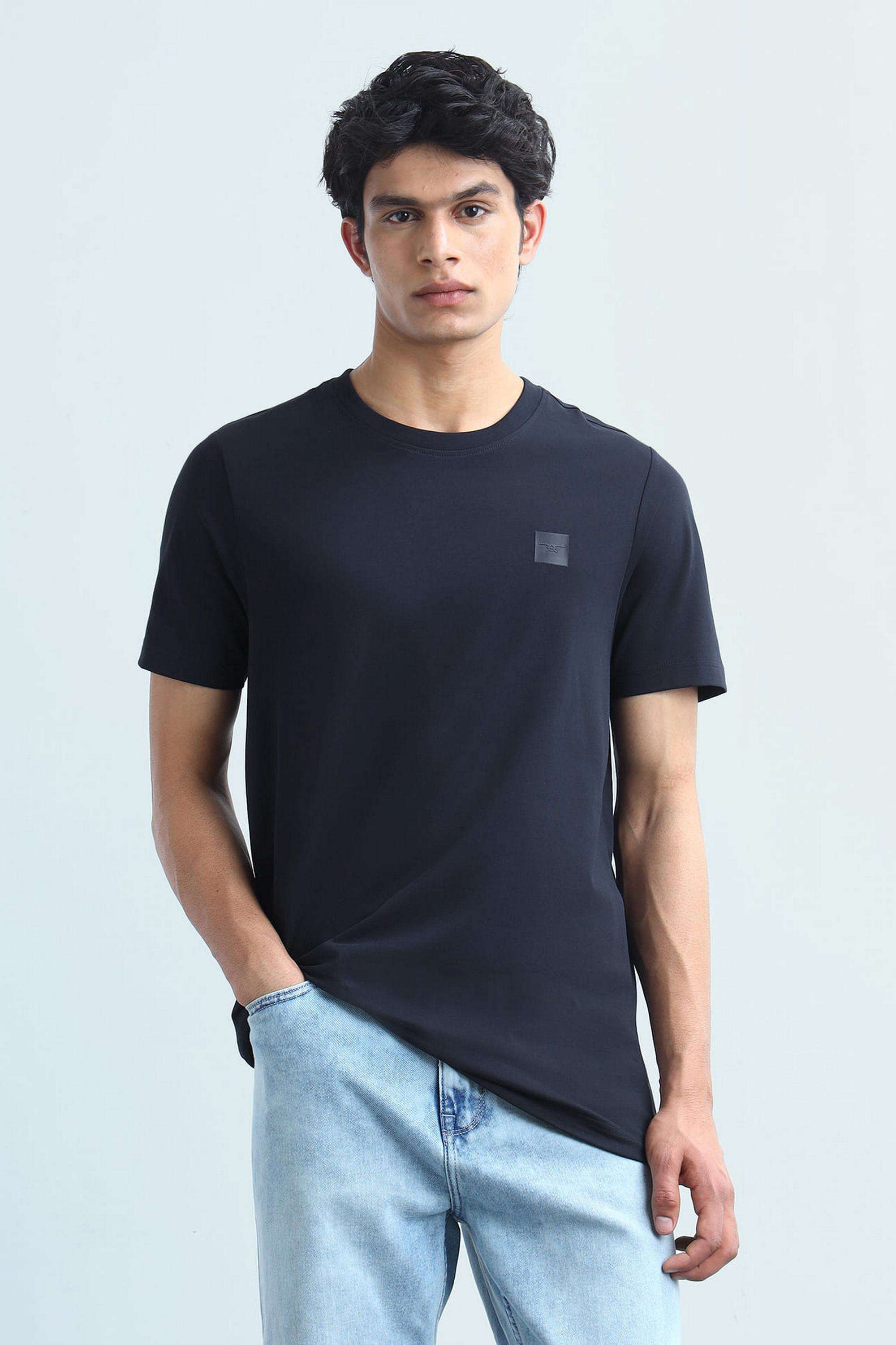 Solid-Blended-Fabric-Round-Neck-Men-s-T-Shirt