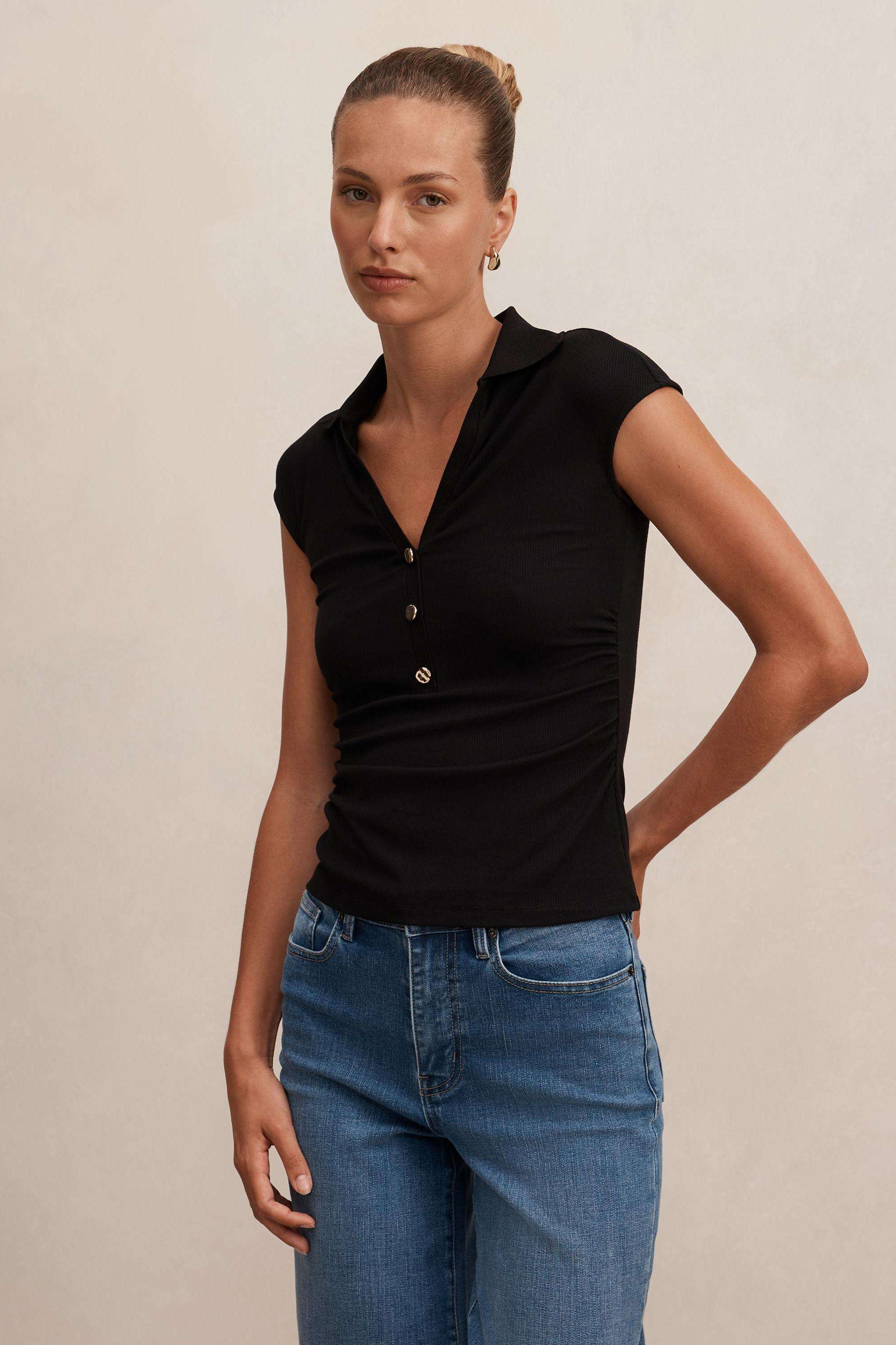 Solid-Blended-Fabric-Women-s-Top