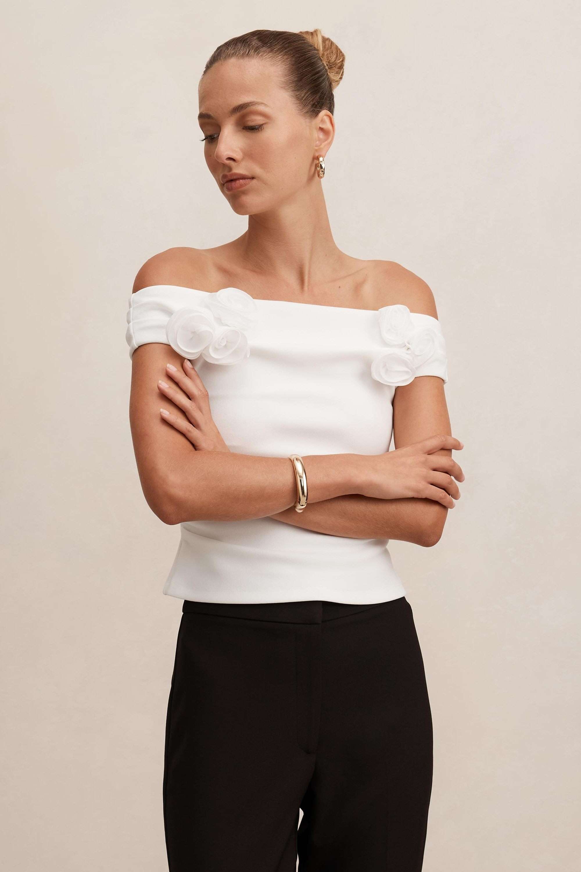 forever new Solid Blended Fabric Off Shoulder Women's Top-picture-28