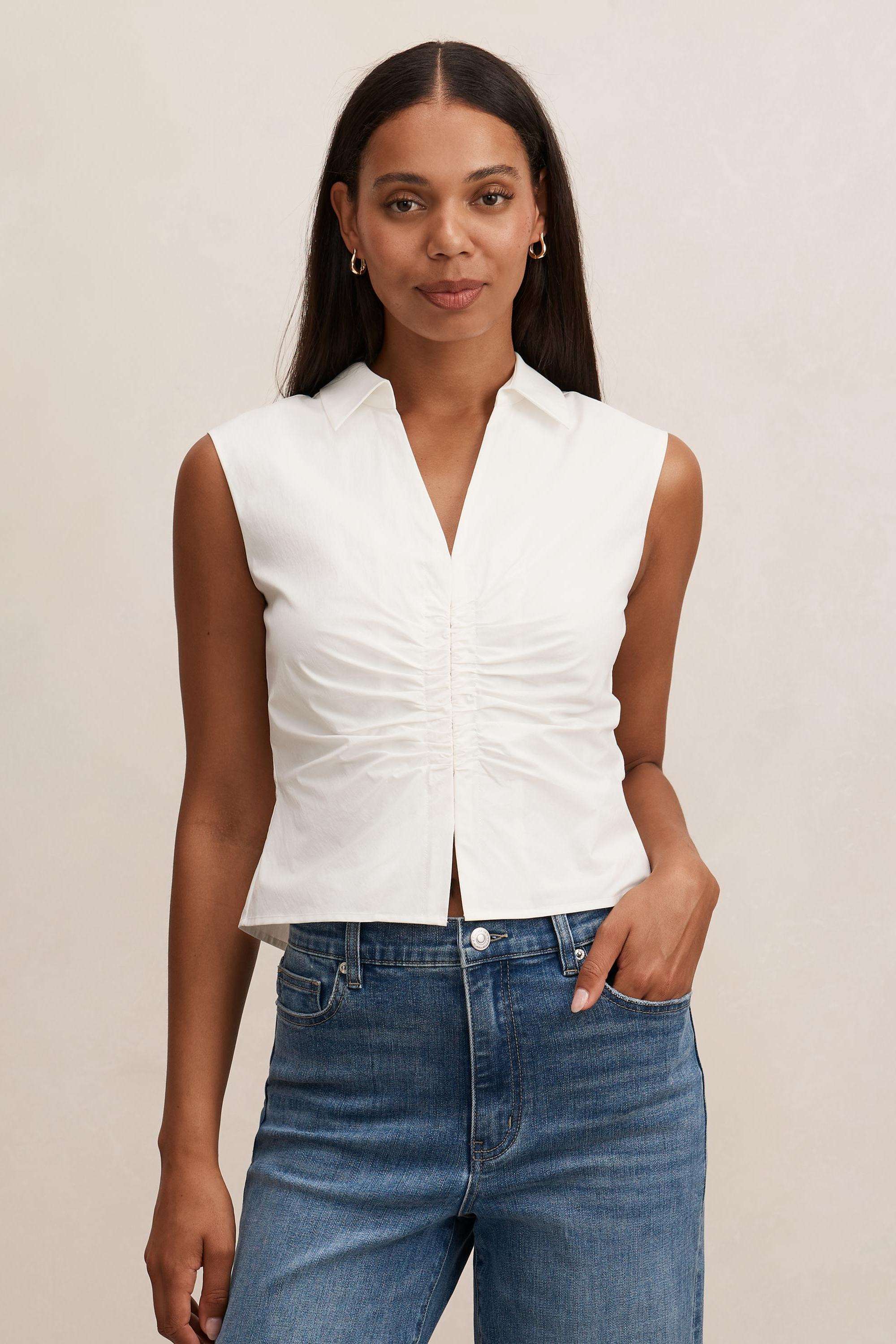 Solid-Blended-Fabric-Women-s-Top