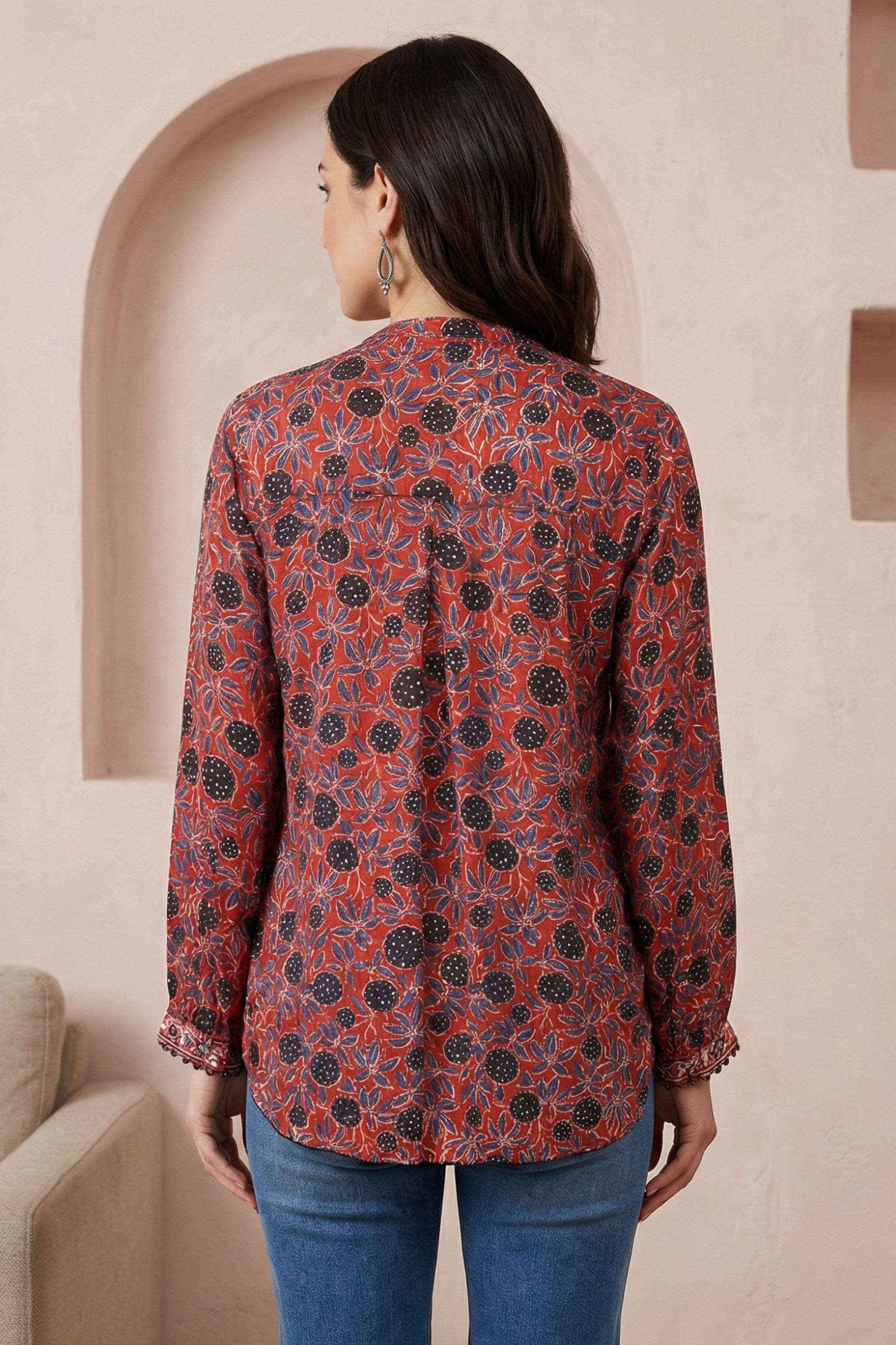 Floral-Blended-Fabric-Round-Neck-Women-s-Top