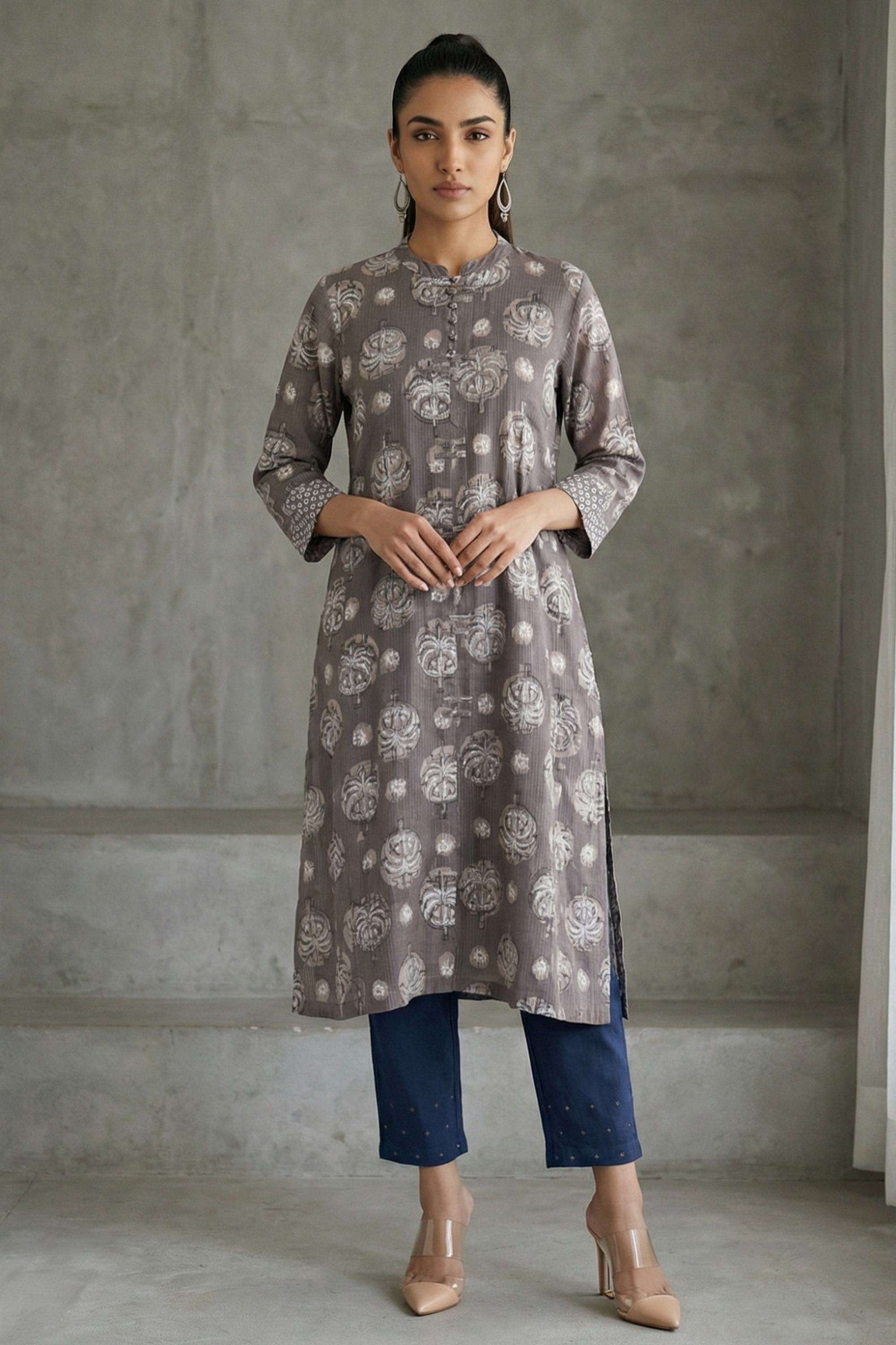 Printed-Cotton-Round-Neck-Women-s-Work-Kurta