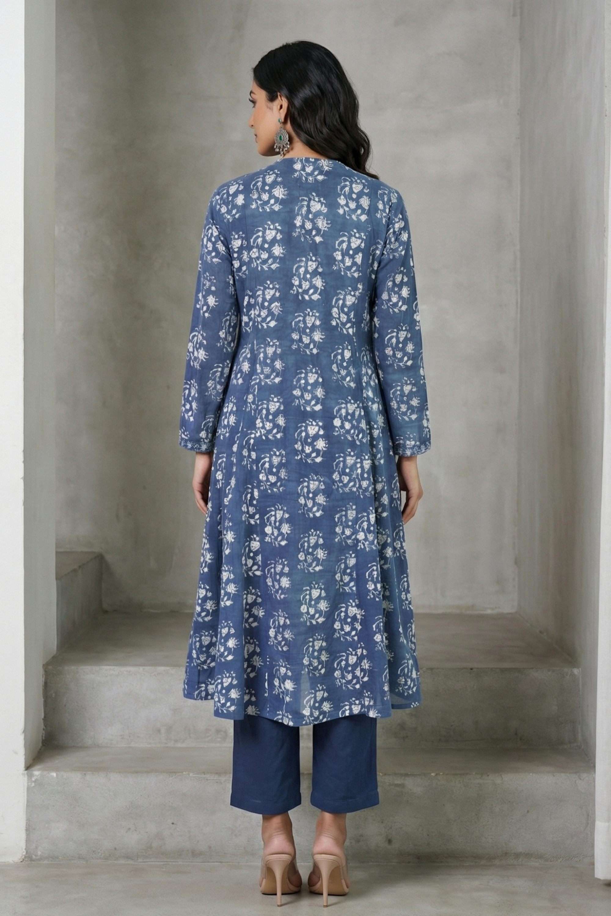 Floral-Cotton-Blend-Henley-Women-s-Casual-Wear-Kurta