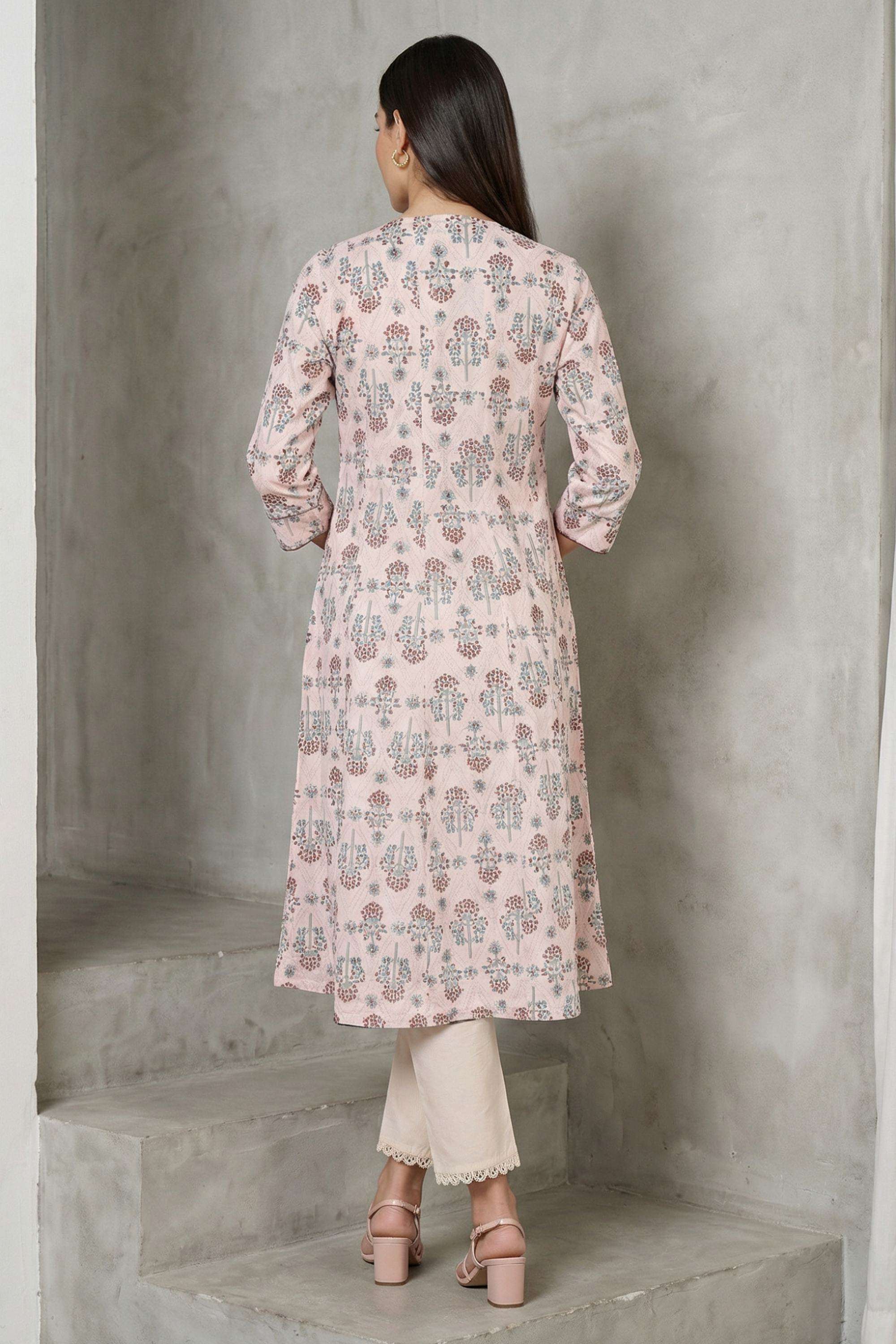 Floral-Blended-Fabric-U-Neck-Women-Kurta