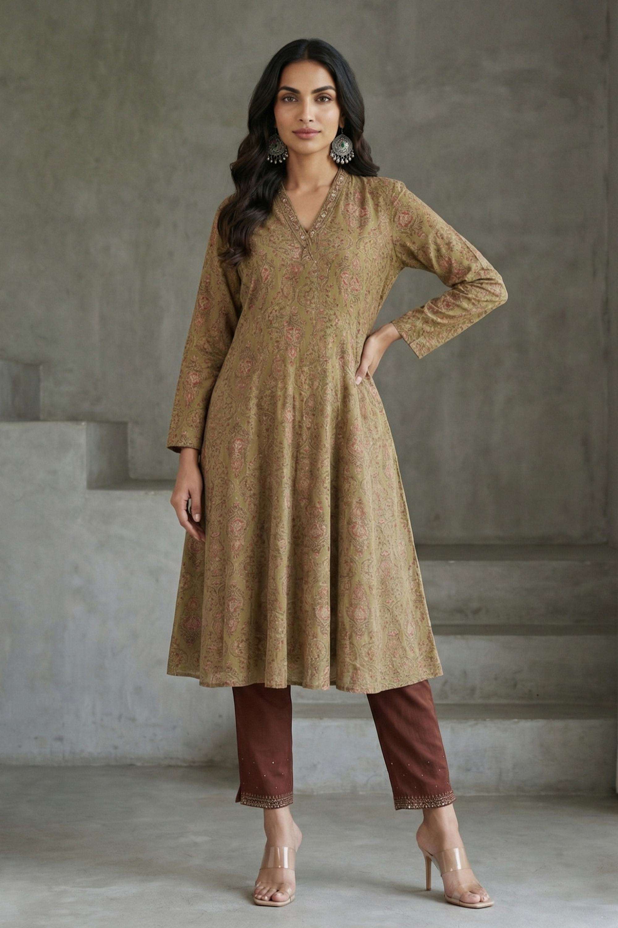 Printed-Cotton-V-Neck-Women-Kurta