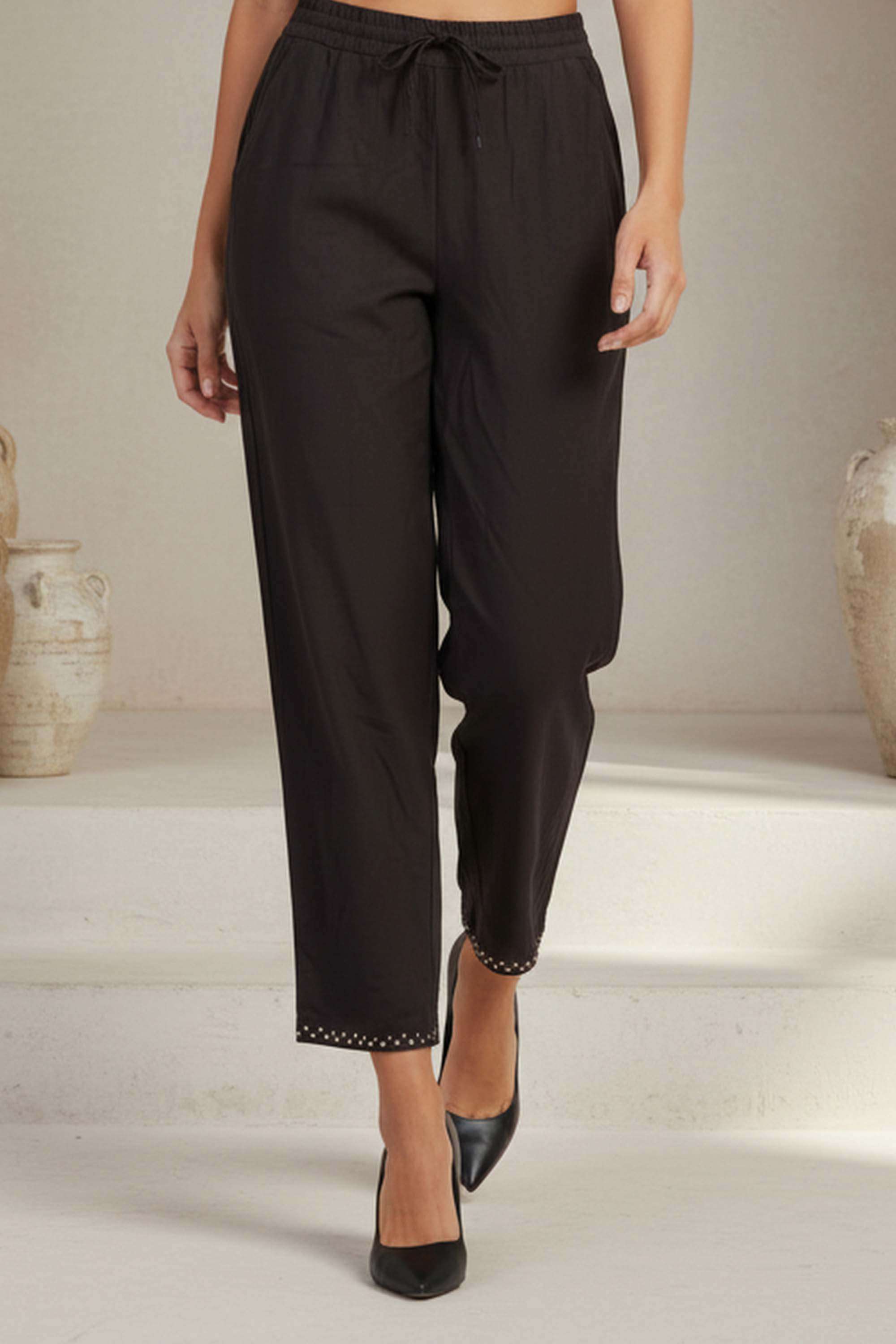 folksong Textured Regular Fit Blended Fabric Women's Casual Wear Pants-picture-36