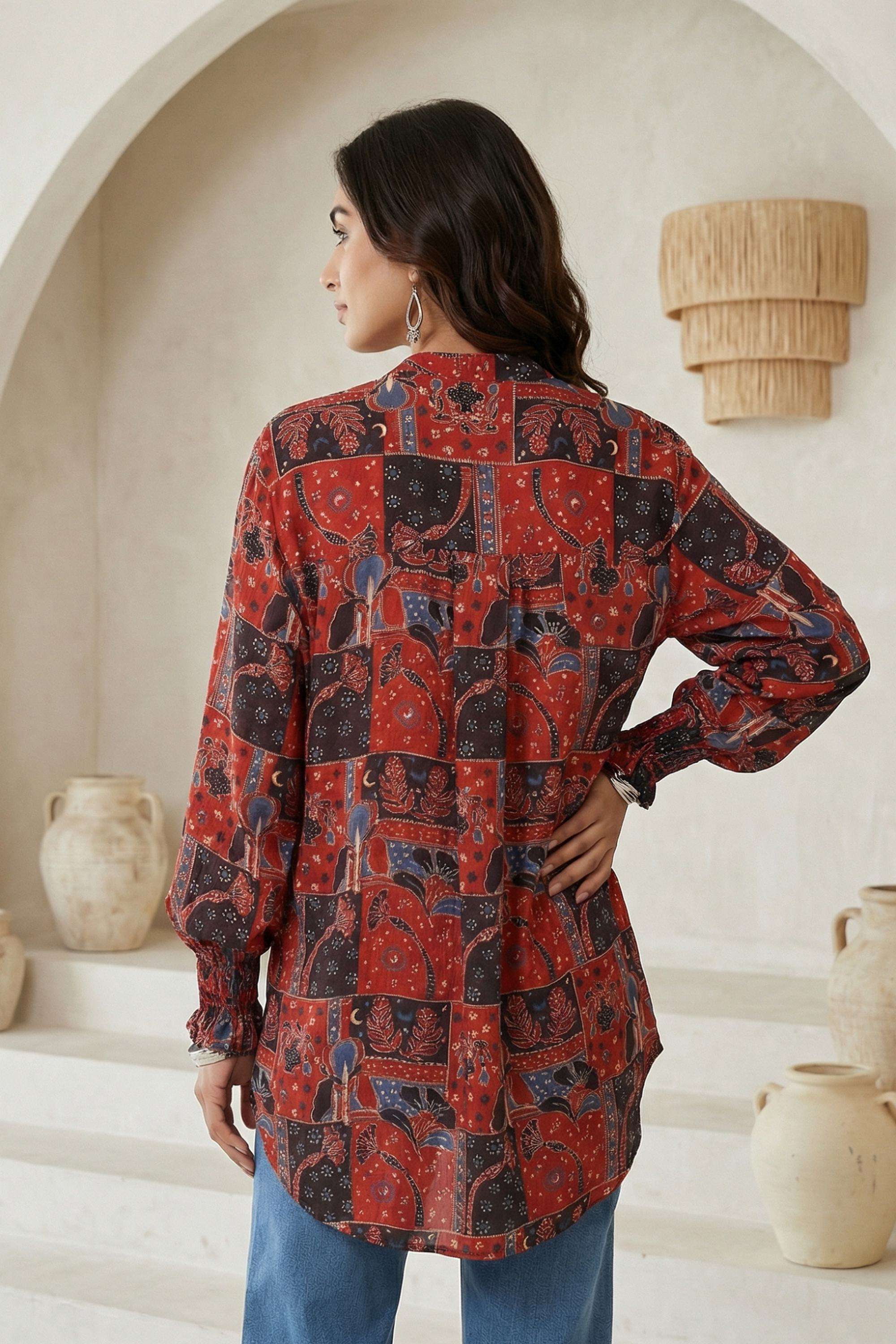 Abstract-Satin-Round-Neck-Women-s-Top