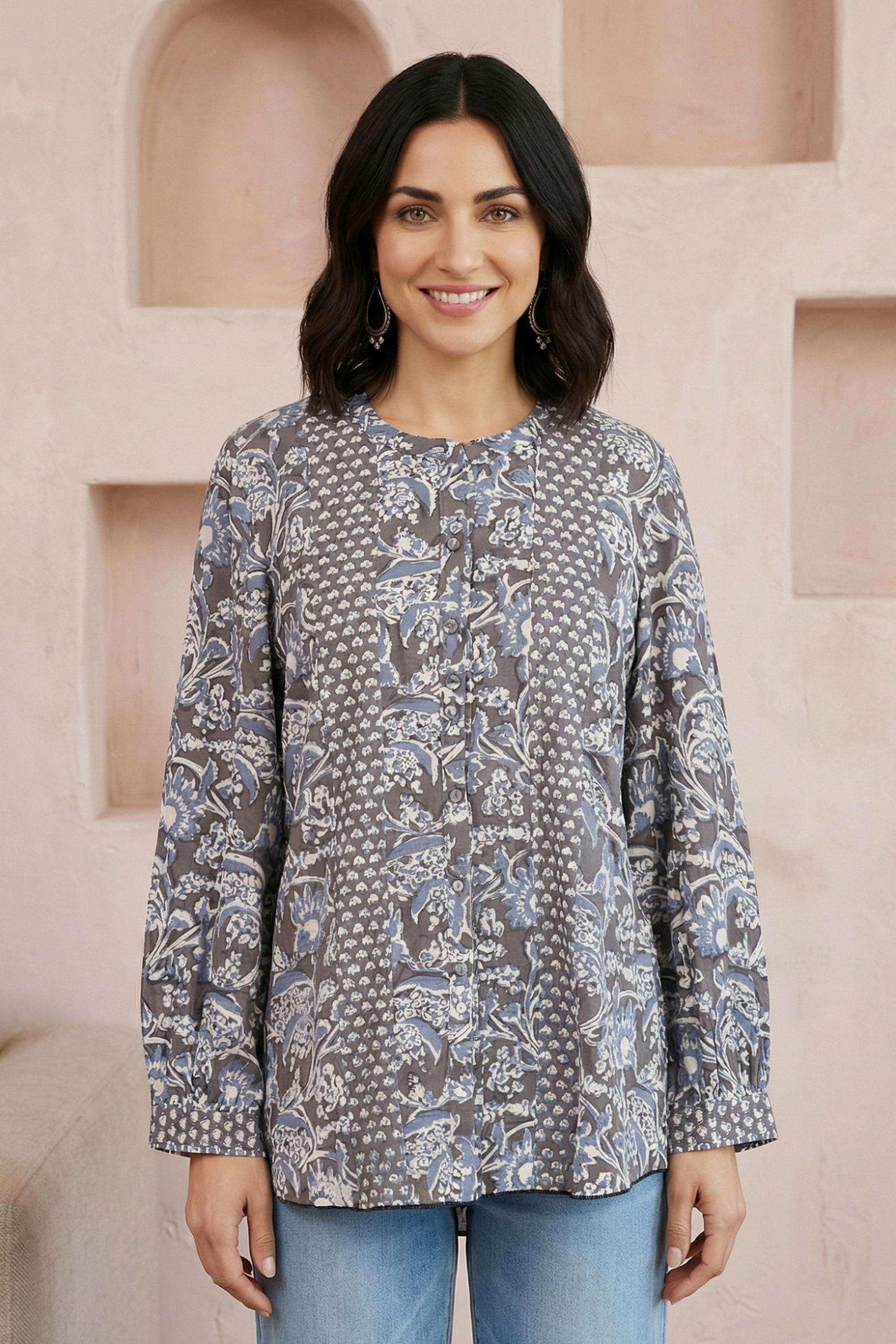 Floral-Rayon-Round-Neck-Women-s-Top