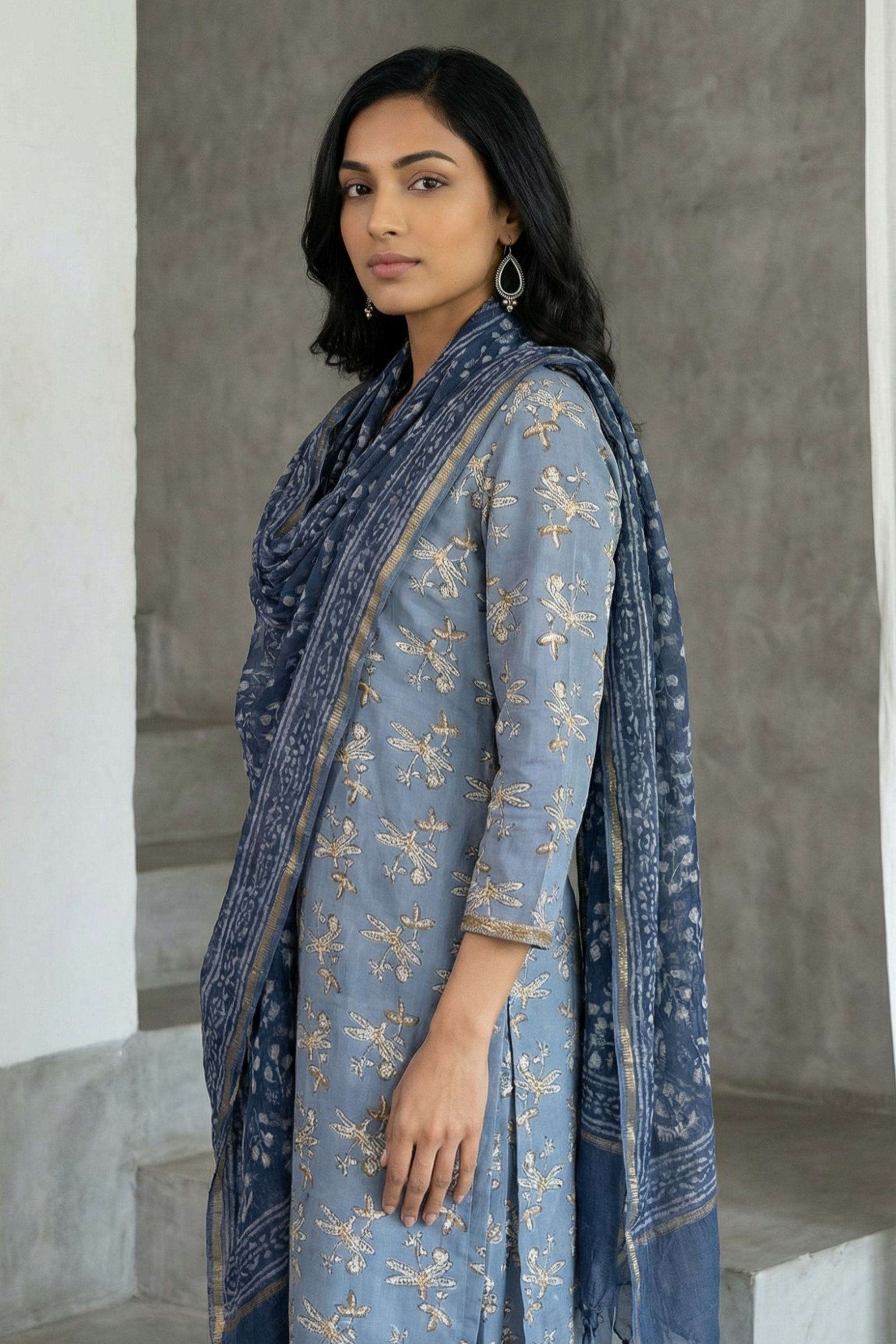 Floral-Cotton-Blend-Woven-Women-s-Dupatta