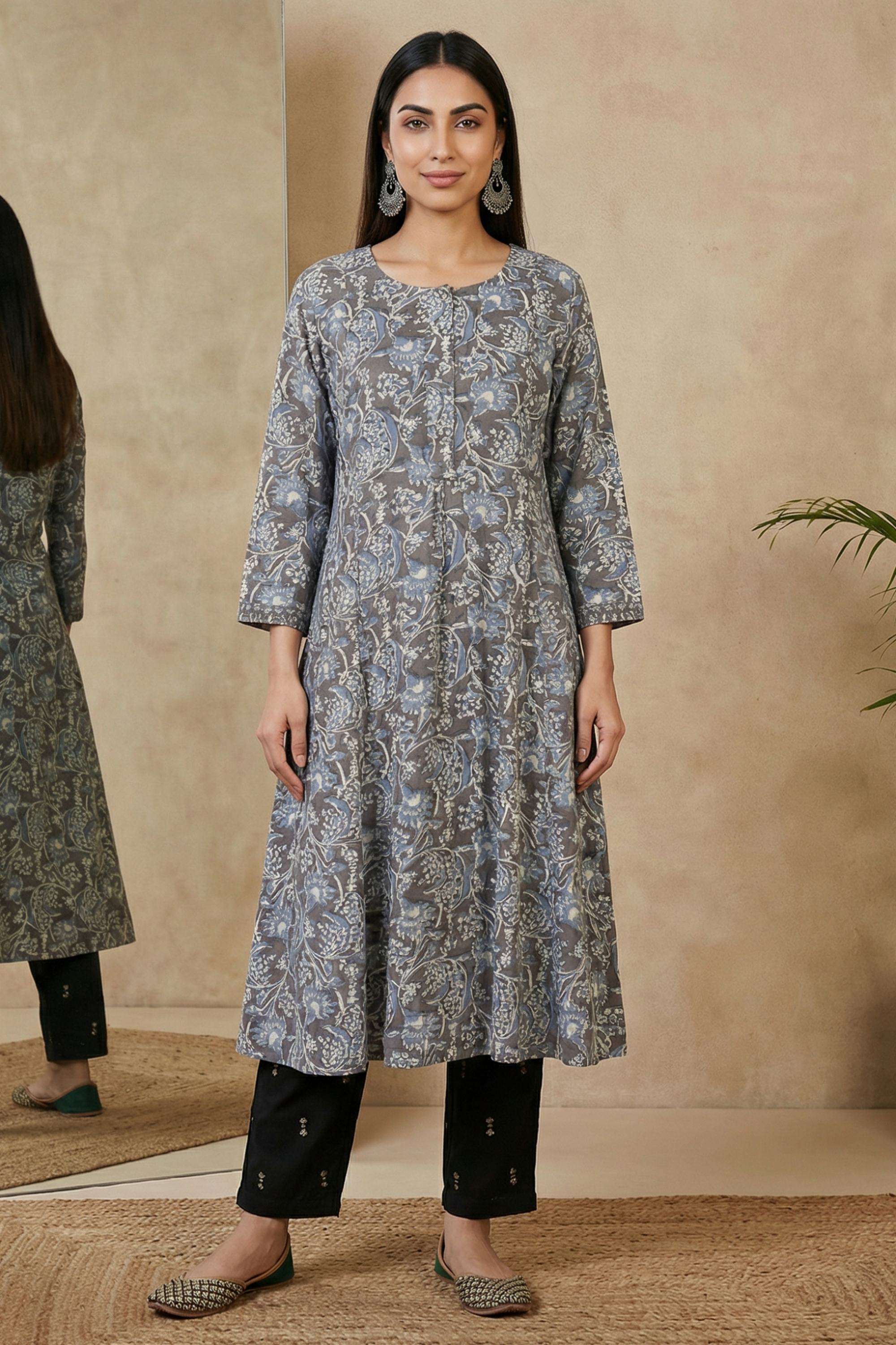 Floral-Rayon-Round-Neck-Women-Kurta
