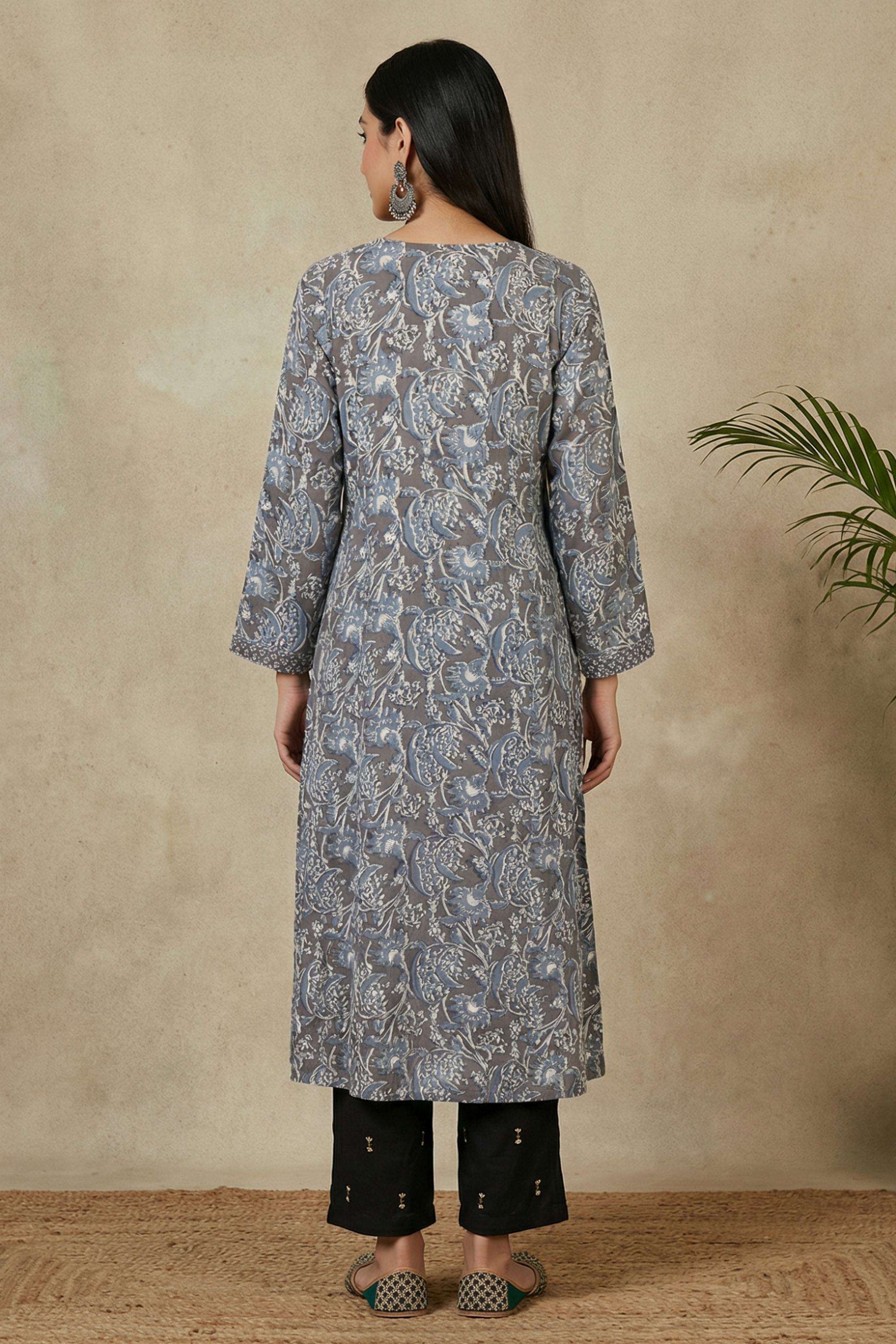 Floral-Rayon-Round-Neck-Women-Kurta